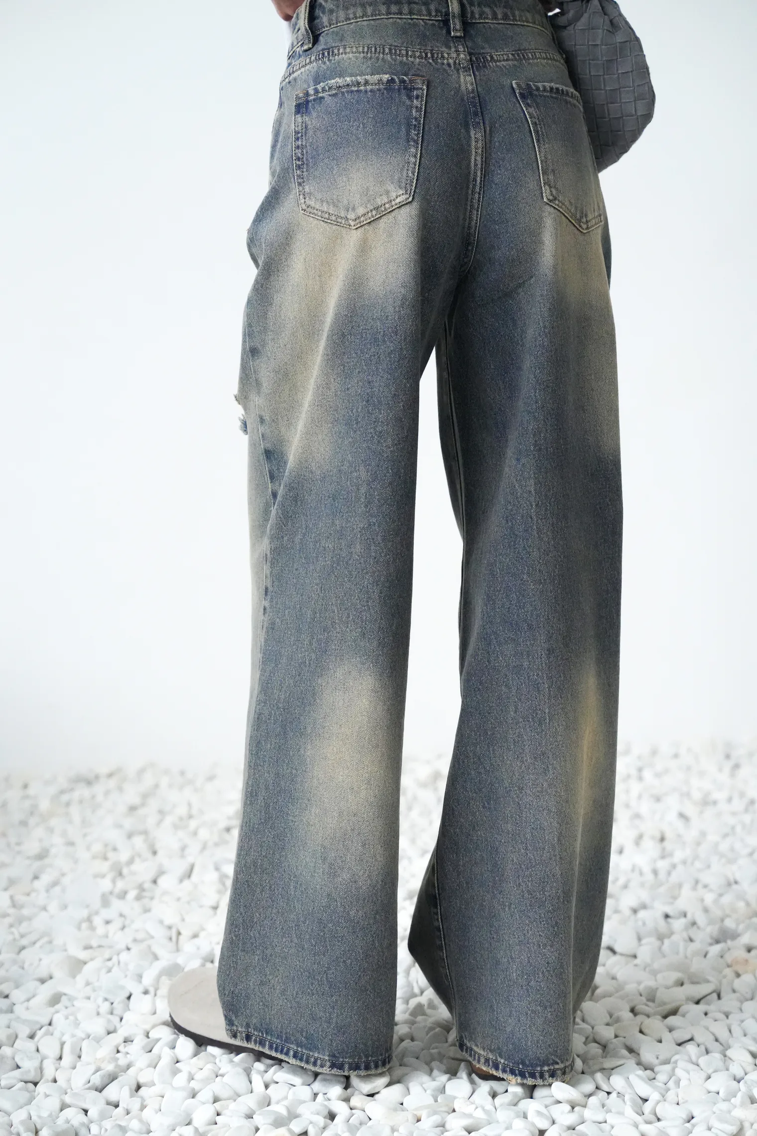 Джинсы свободного кроя в винтажном стиле синего цвета фото 4