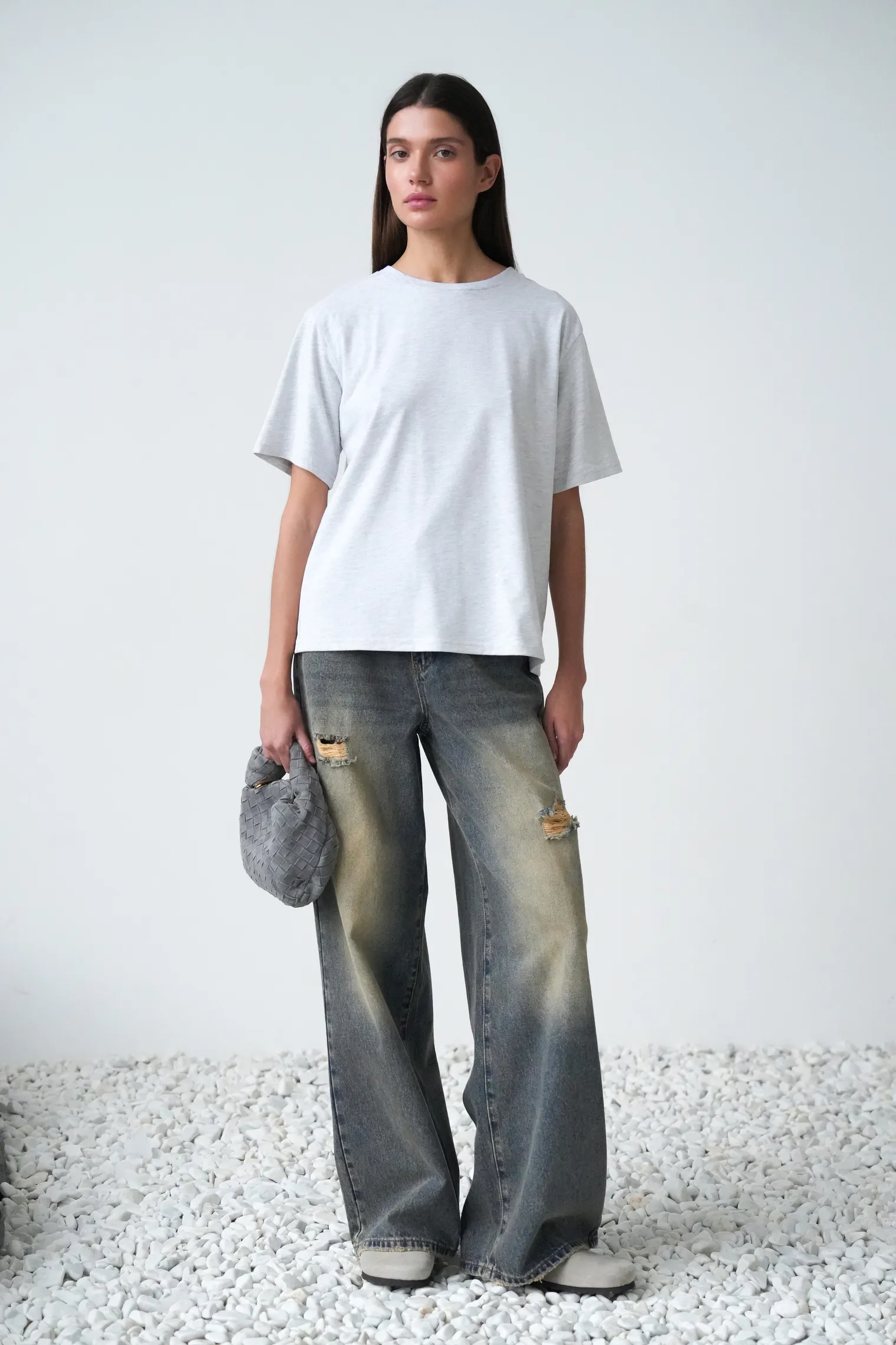 Джинсы свободного кроя в винтажном стиле синего цвета фото 1