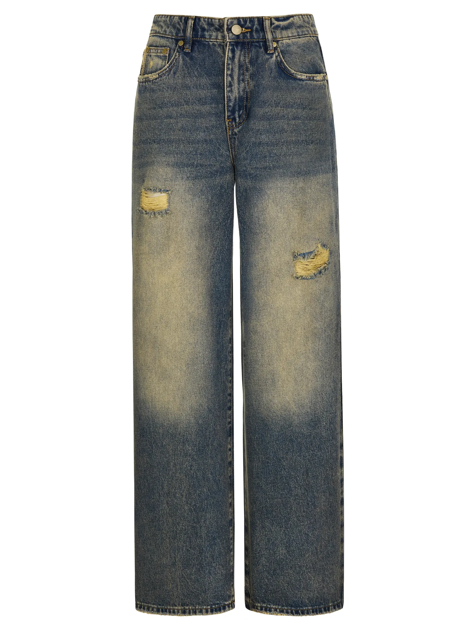 Джинсы свободного кроя в винтажном стиле синего цвета фото 8