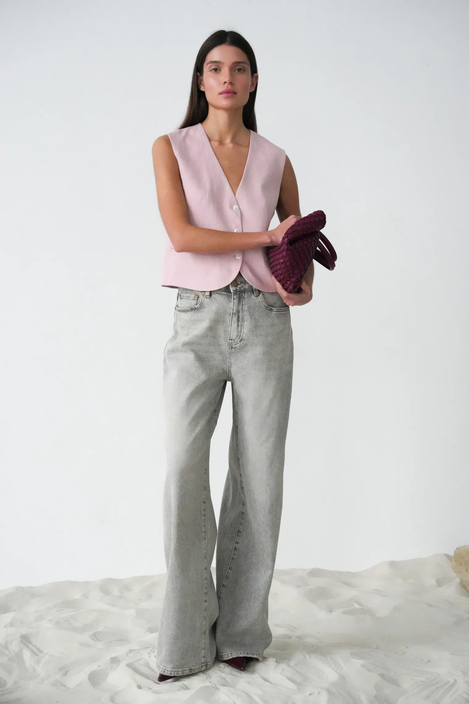 Джинсы свободного кроя в винтажном стиле серого цвета фото 1