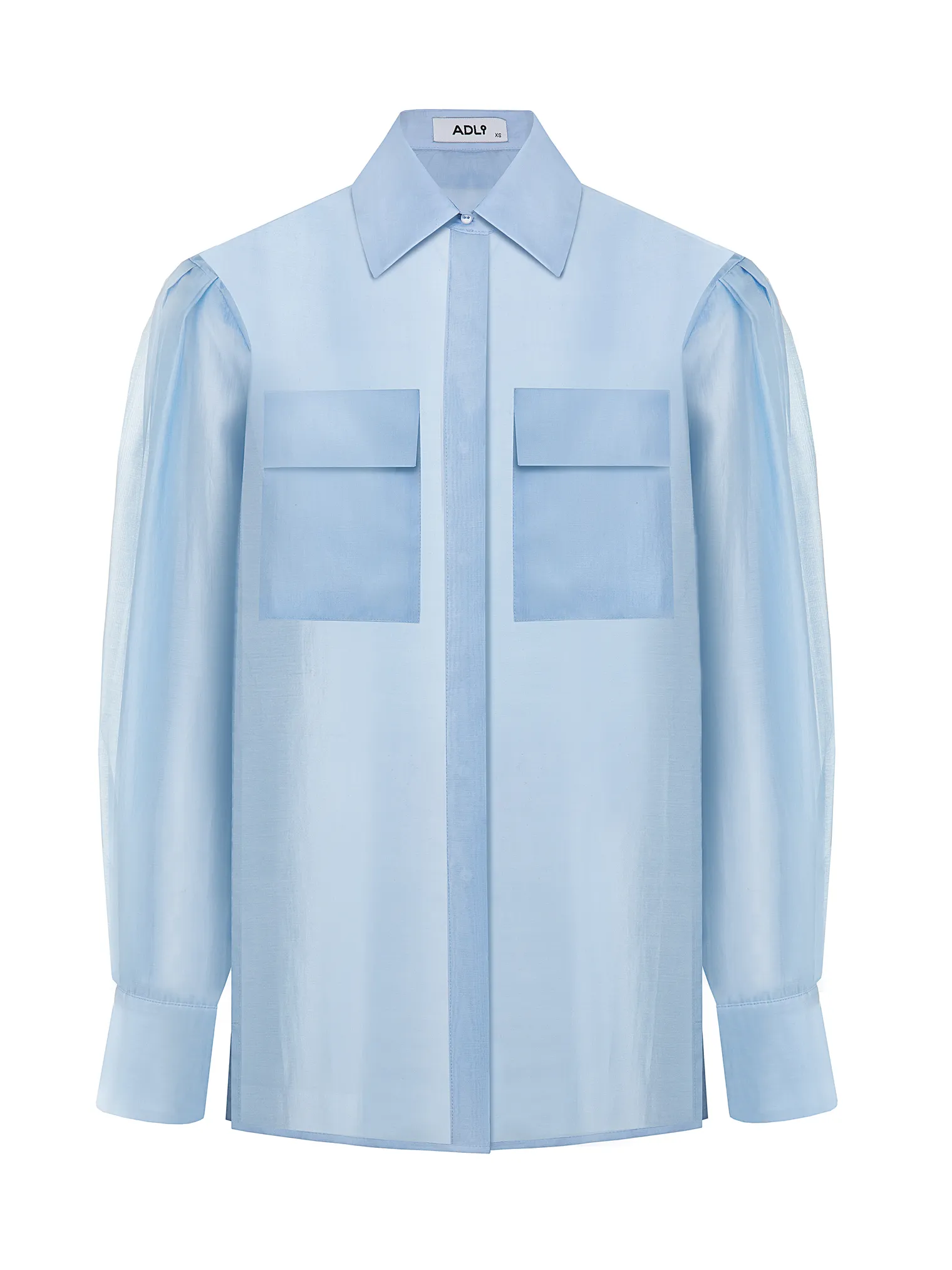 Рубашка из прозрачной ткани небесно-голубого цвета фото 9