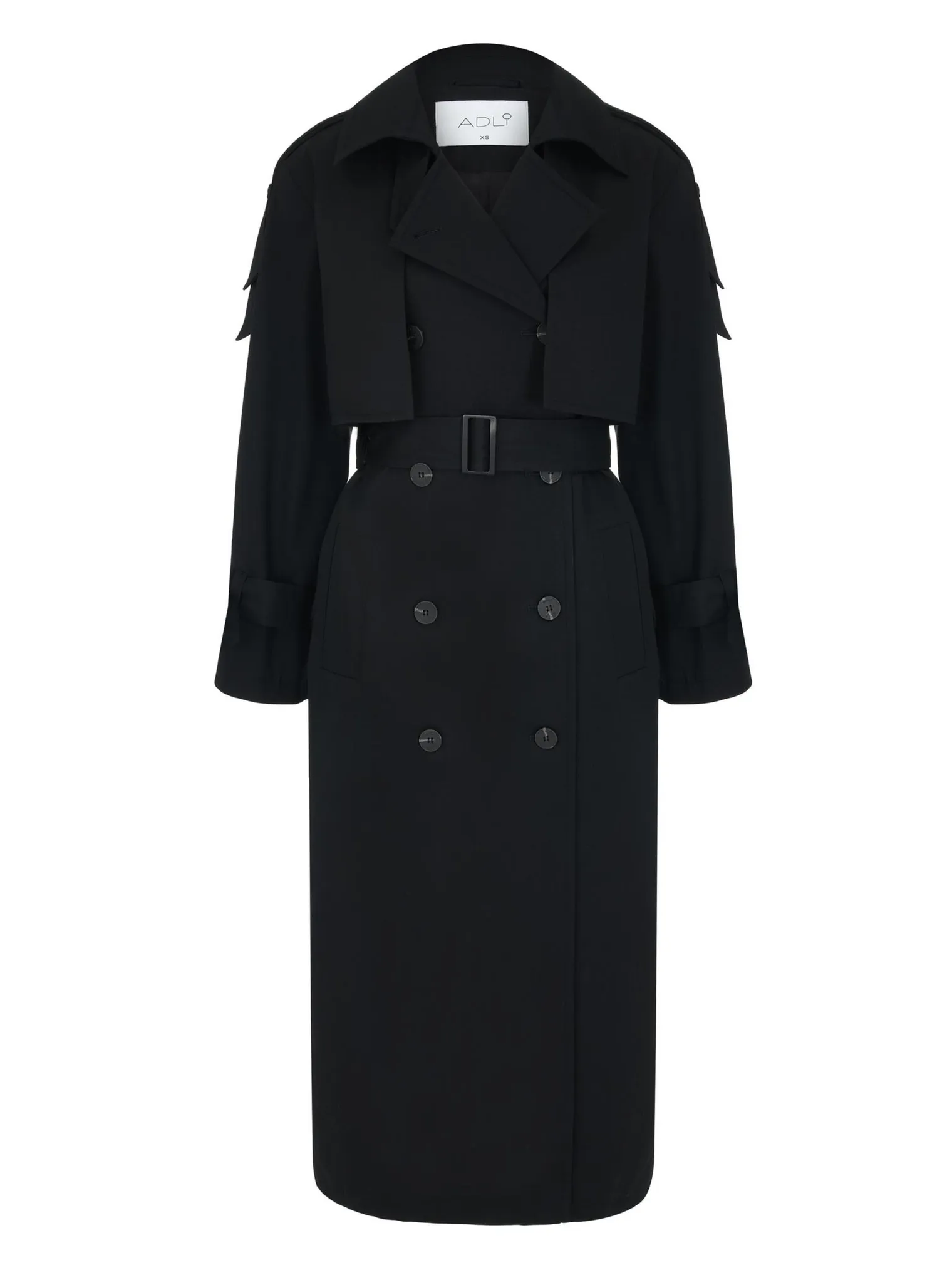 Тренч двубортный с поясом чёрного цвета фото 1