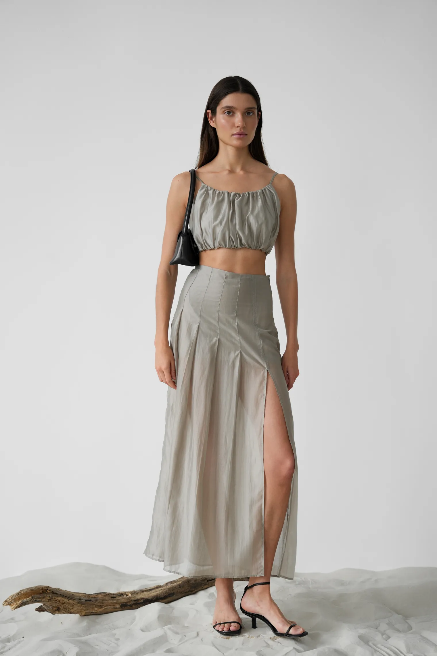 Юбка из прозрачной ткани бежевого цвета фото 1