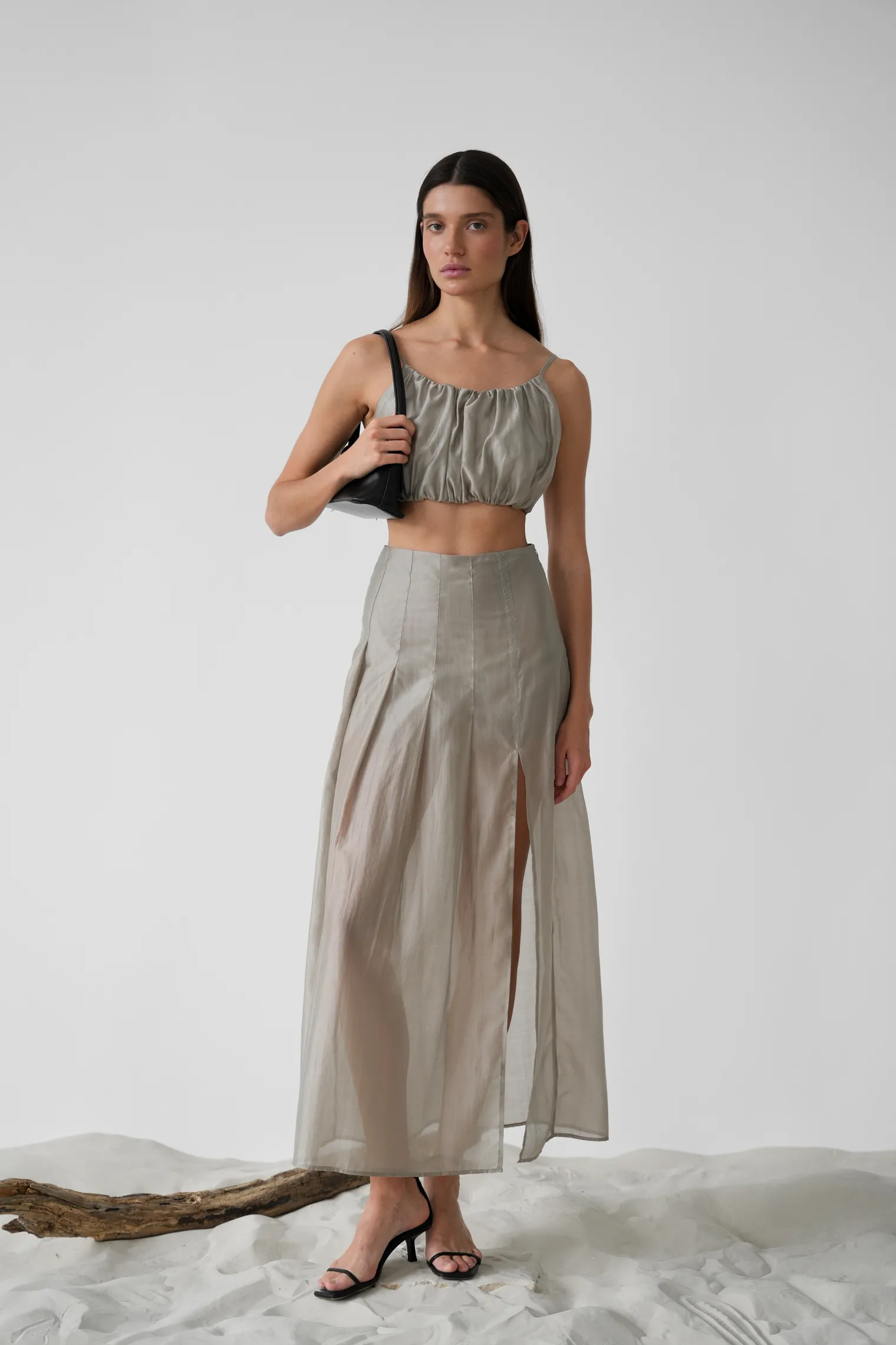 Юбка из прозрачной ткани бежевого цвета фото 7