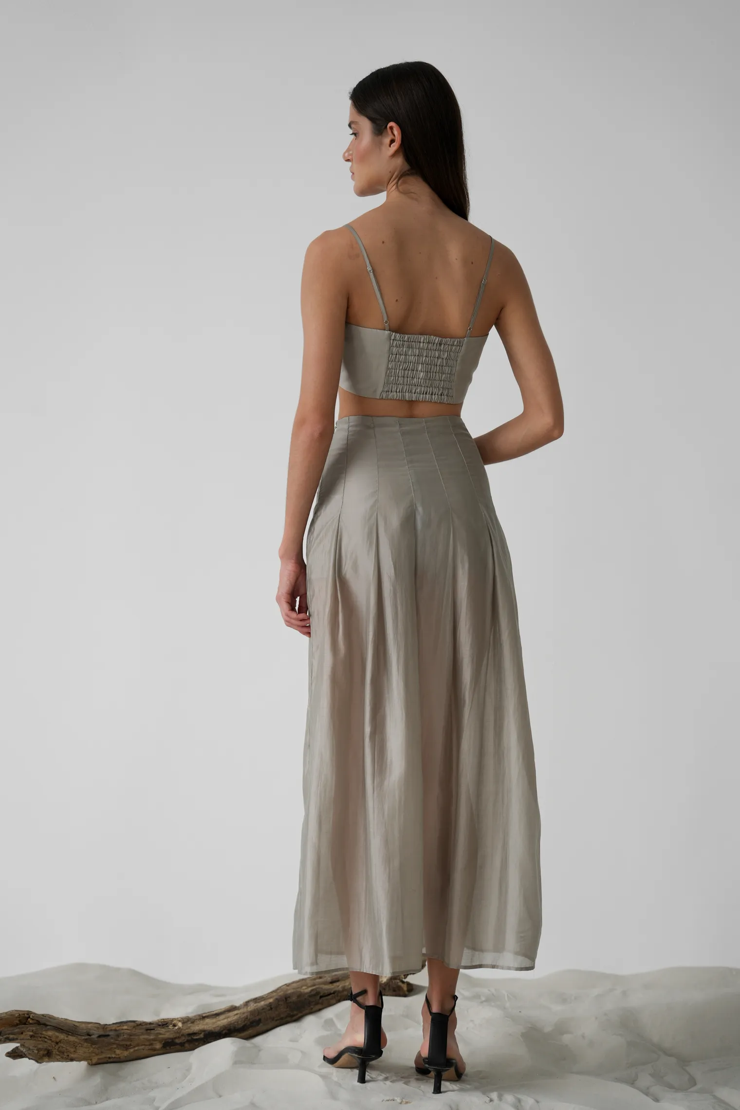 Юбка из прозрачной ткани бежевого цвета фото 6