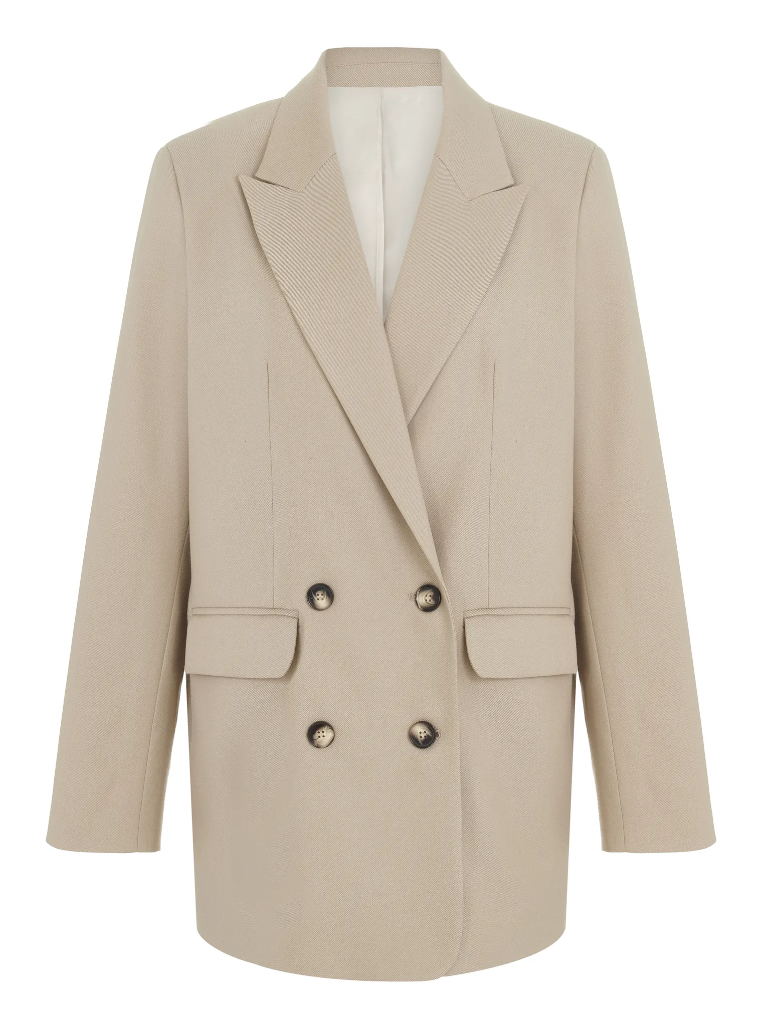 Двубортный жакет с накладными карманами бежевого цвета фото 8