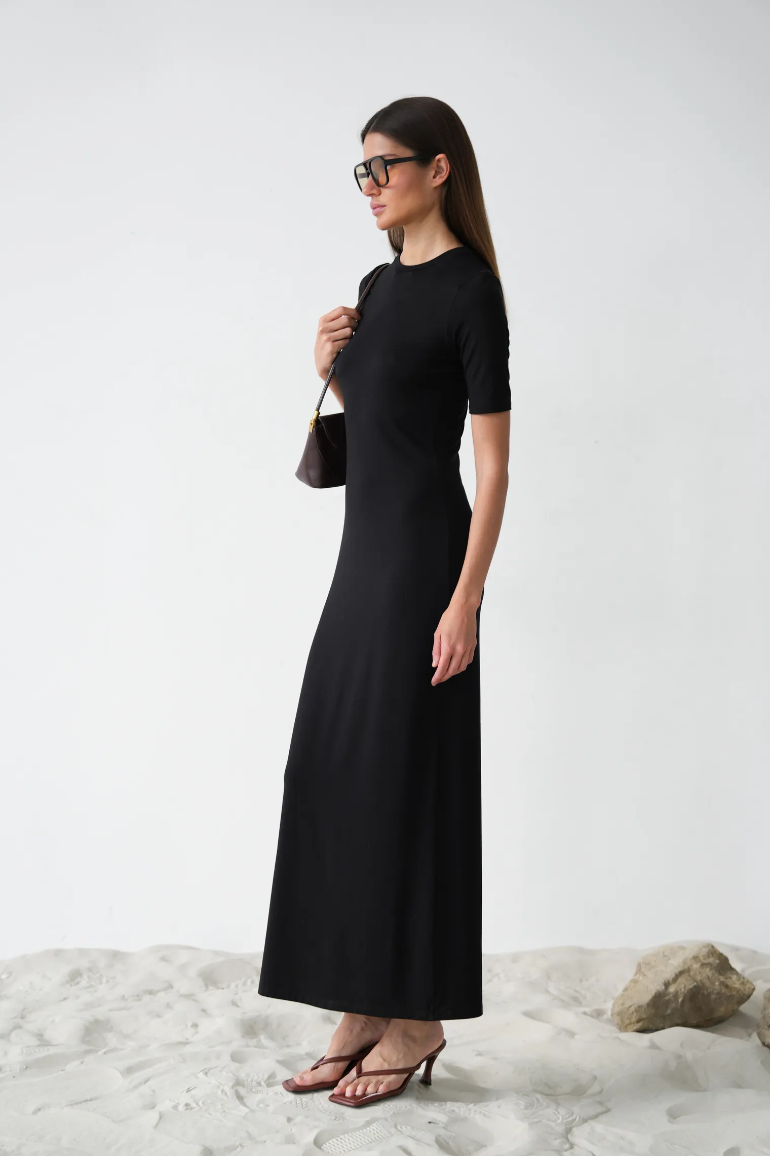 Платье из тонкого трикотажа чёрного цвета фото 7