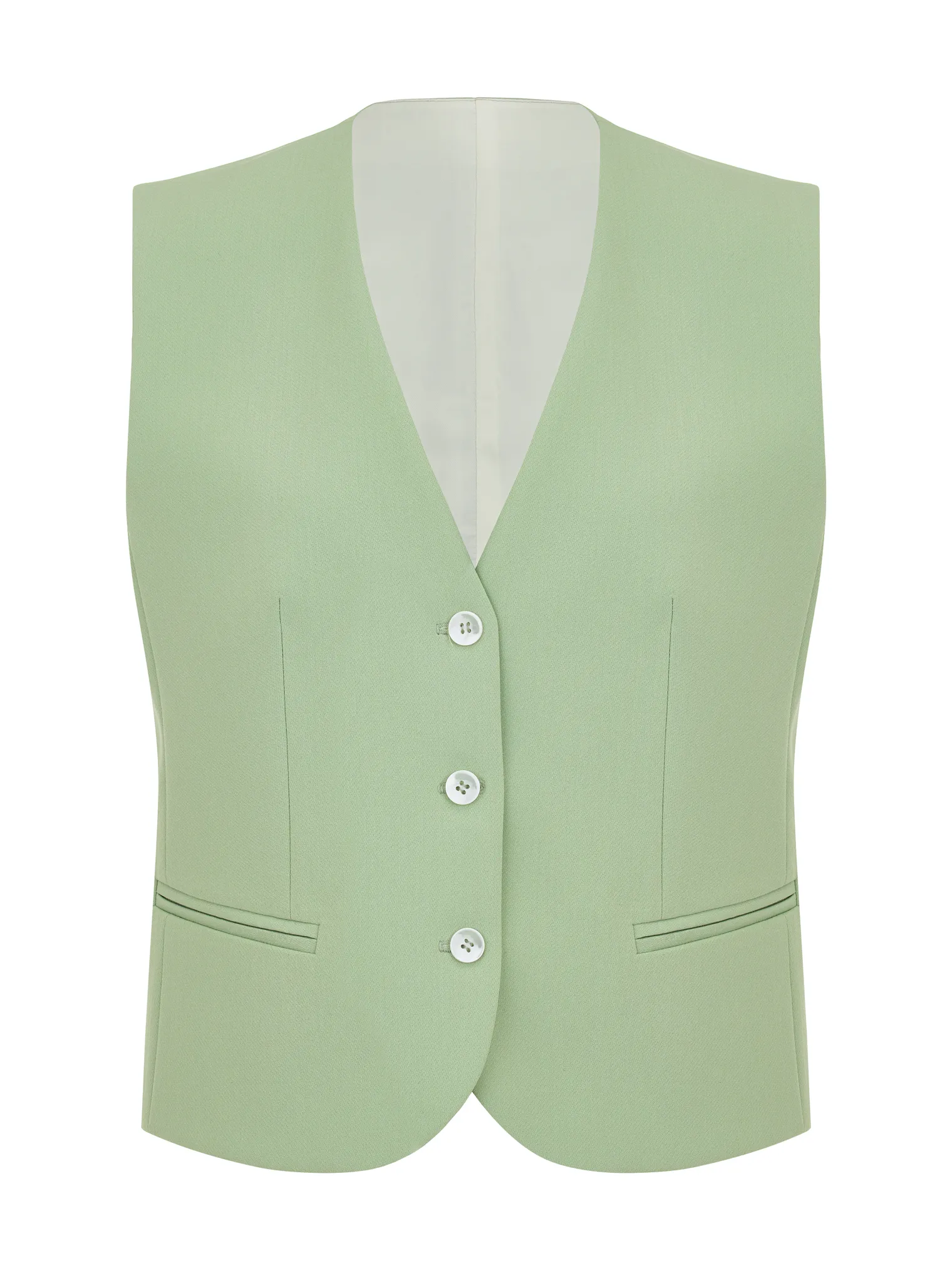 Однобортный жилет с пуговицами цвета шалфей фото 8