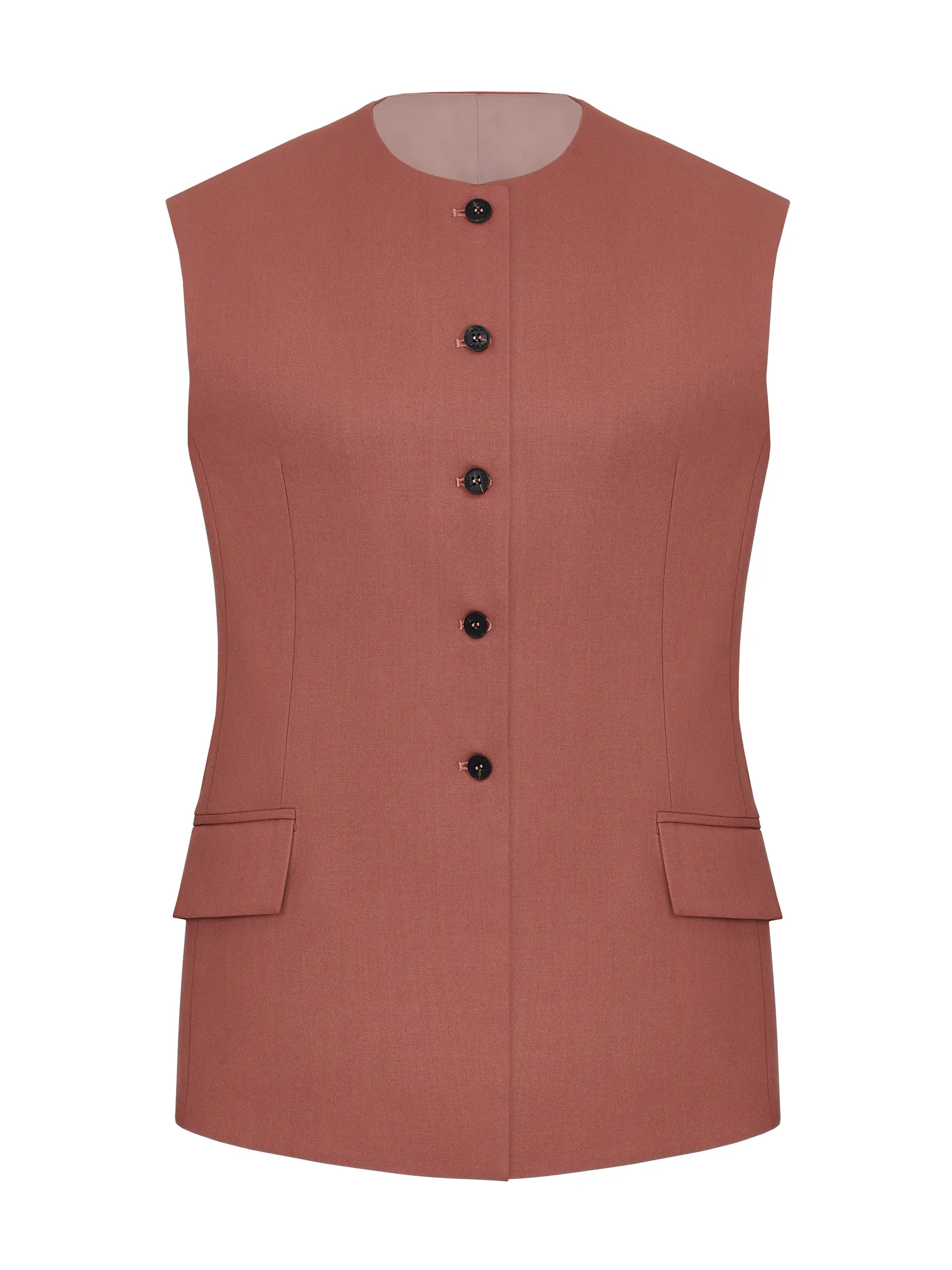 Однобортный жилет в пуговицами цвета морозная ягода фото 8