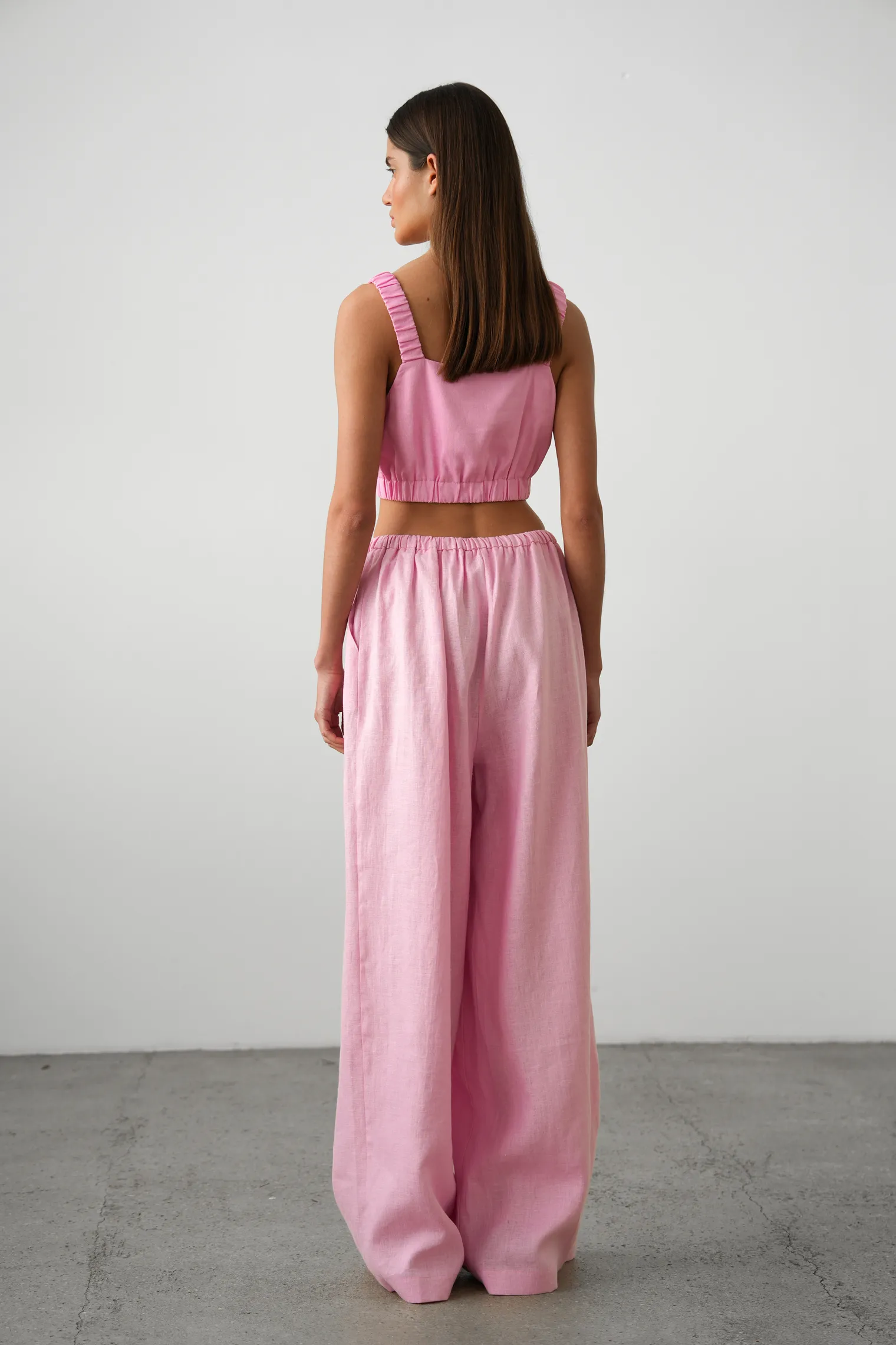 Брюки прямого кроя изо льна цвета пион фото 4