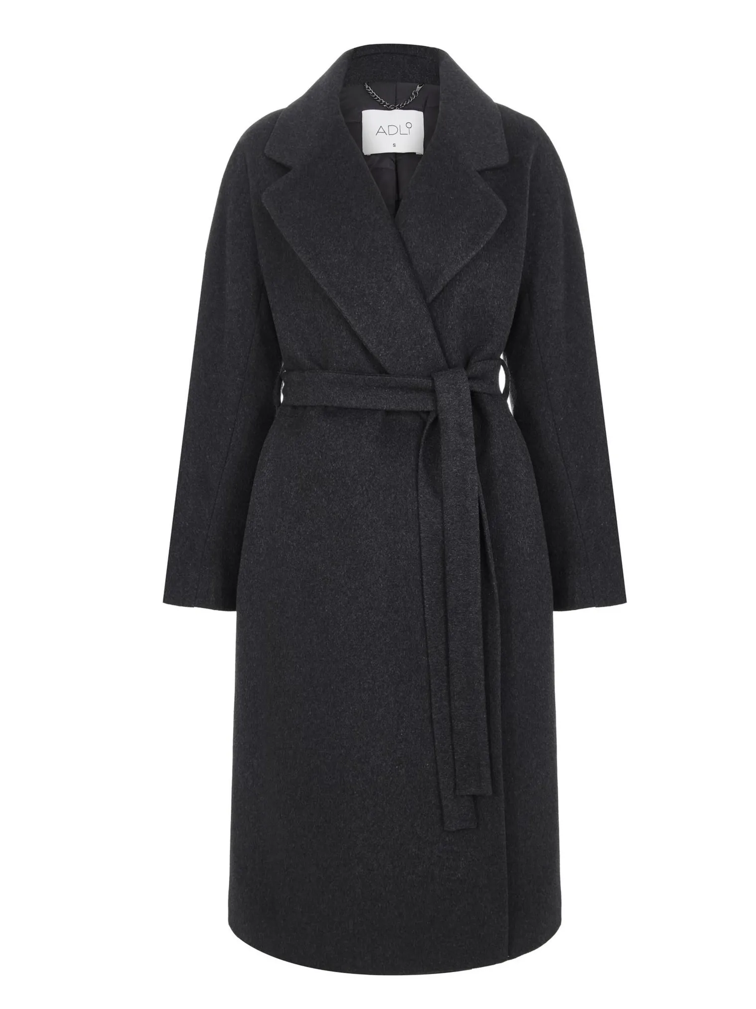 Зимнее пальто-халат с поясом графитового цвета фото 7