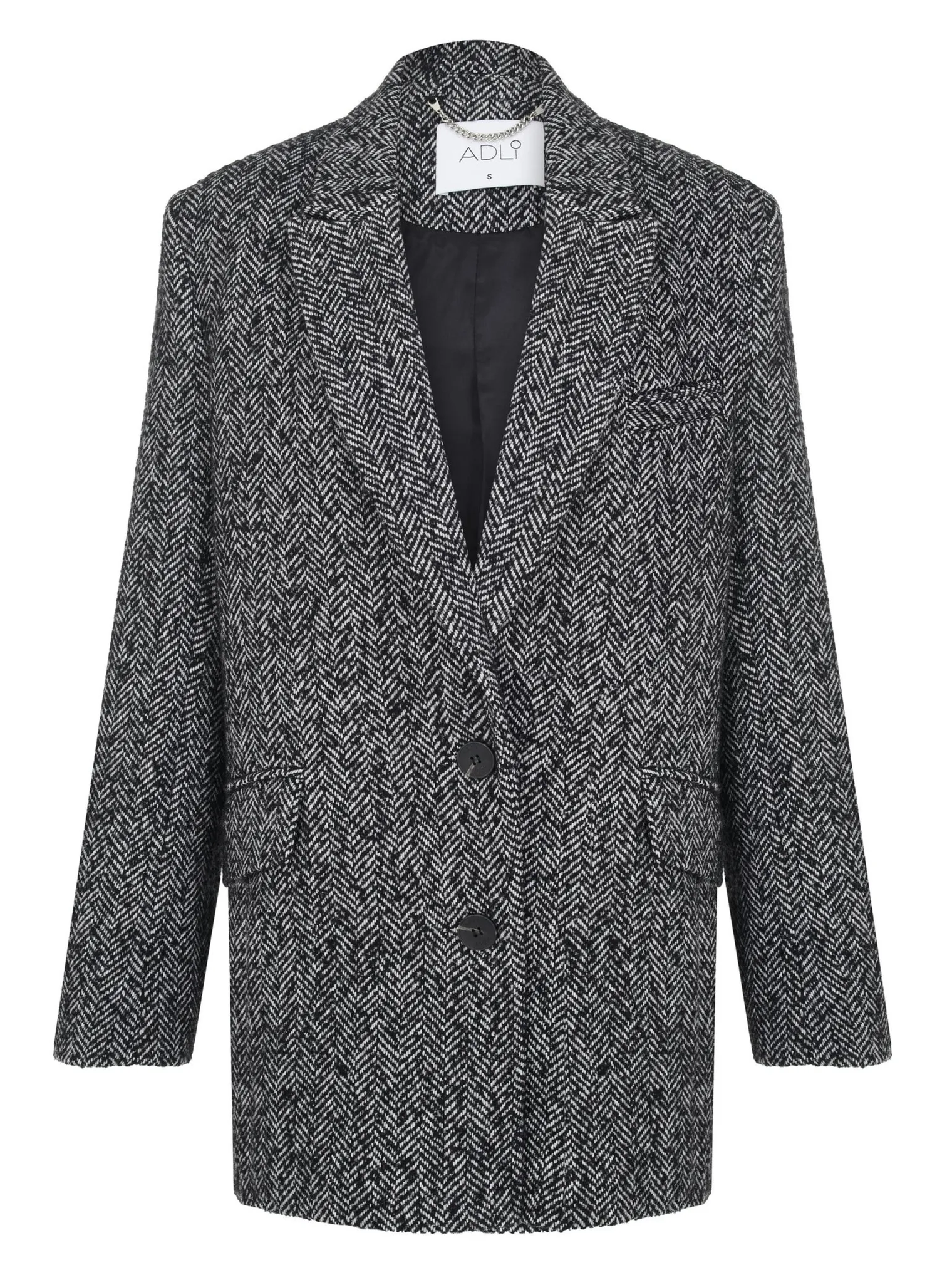 Пальто-жакет однобортное в цвете чёрный/молочный в ёлочку фото 8