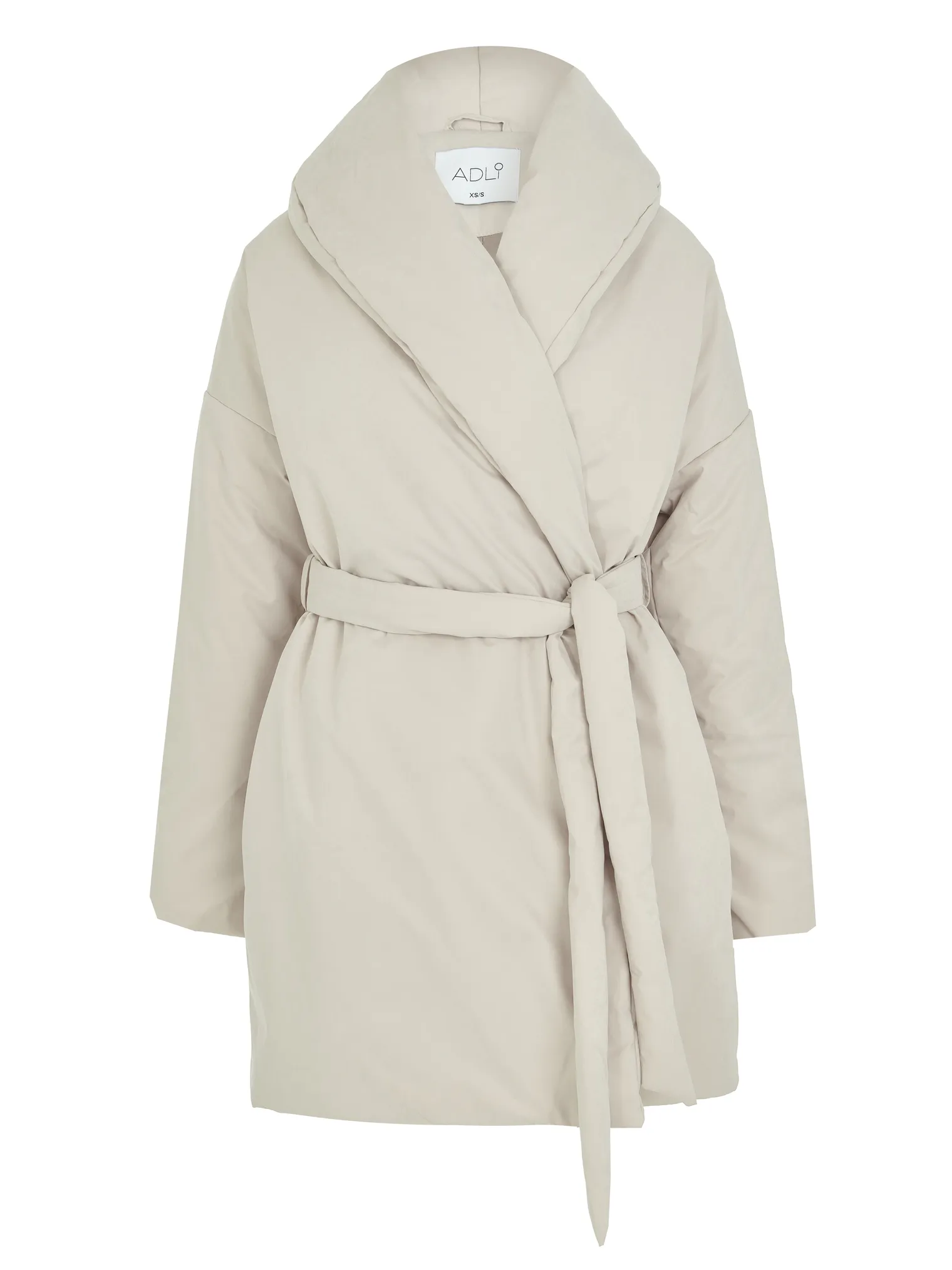 Зимнее пальто с воротником шалька с поясом кремового цвета фото 1