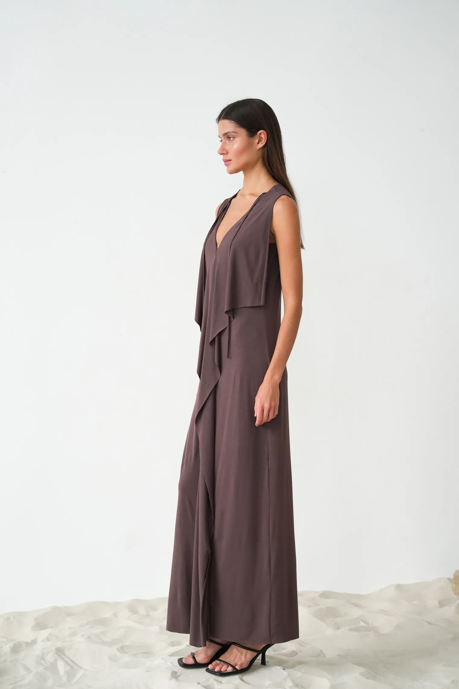 Платье из тонкого трикотажа шоколадного цвета фото 5