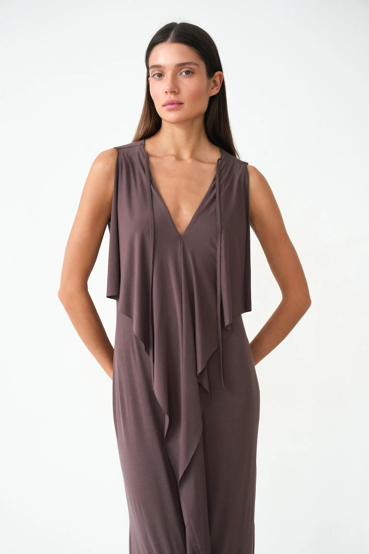 Платье из тонкого трикотажа шоколадного цвета фото 1