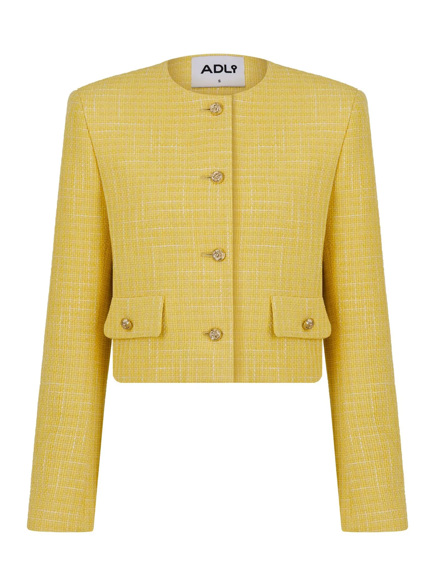 Жакет укороченный из твидовой ткани цвета молочный лимон фото 8