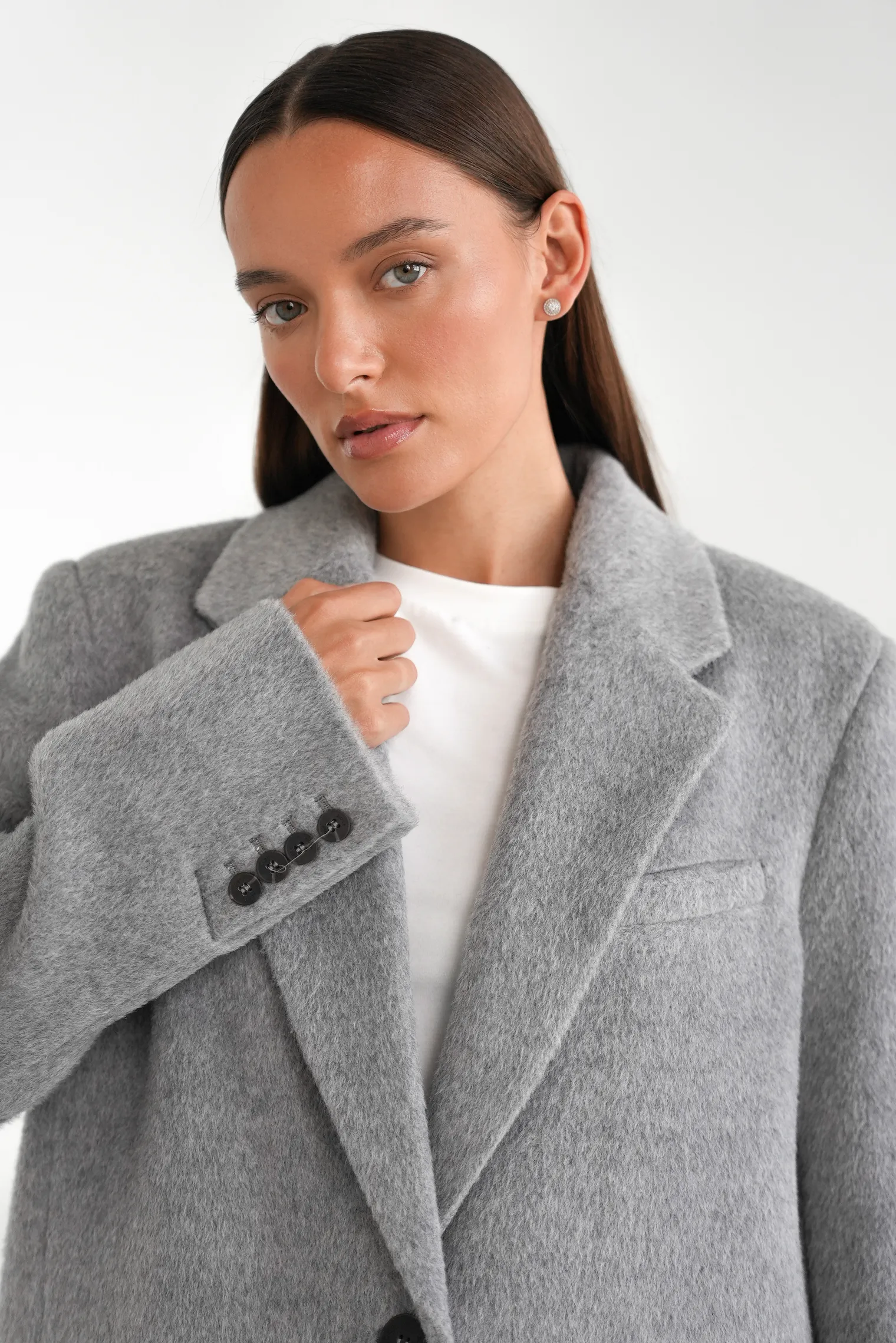 Однобортное пальто-жакет из шерсти пепельного цвета фото 2