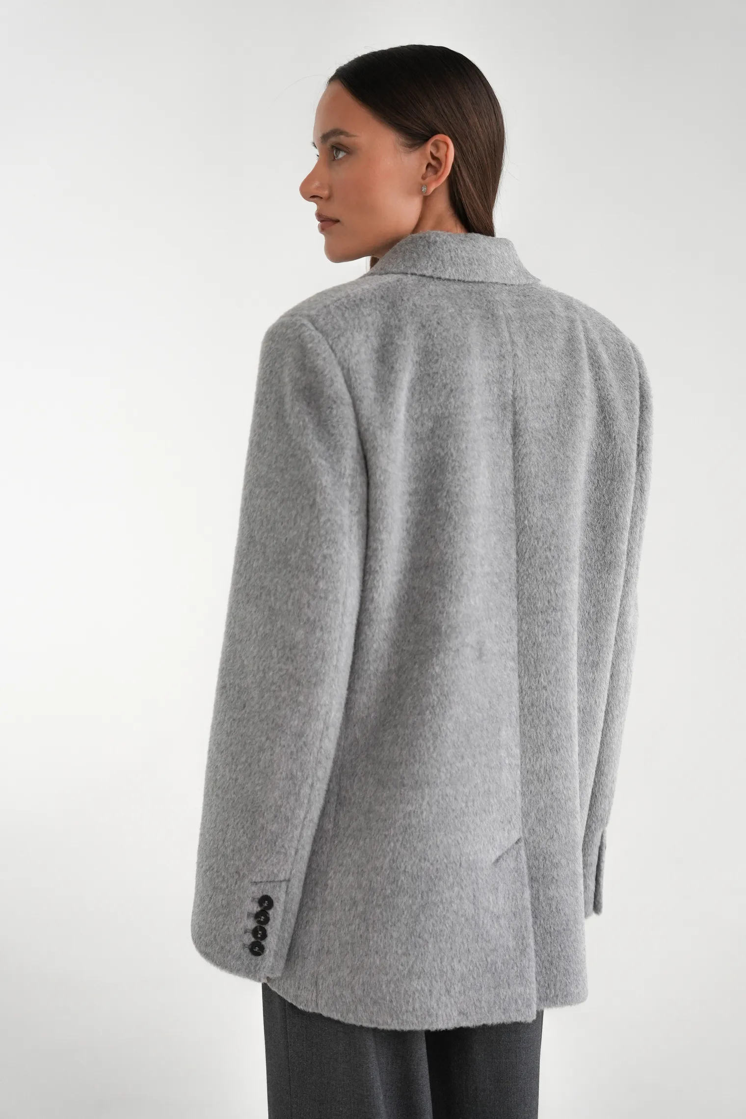 Однобортное пальто-жакет из шерсти пепельного цвета фото 4