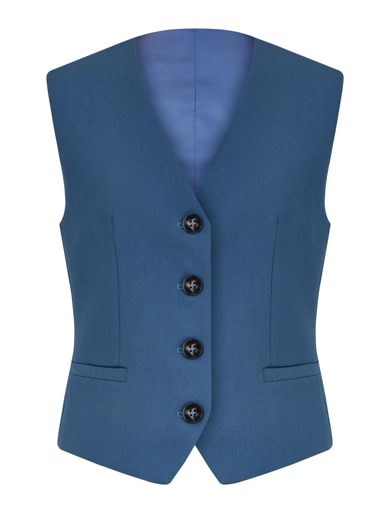 Однобортный жилет с пуговицами цвета деним фото 8