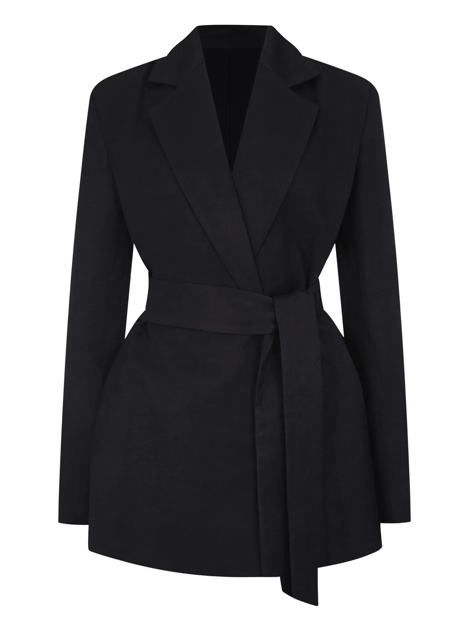 Жакет с поясом изо льна чёрного цвета фото 9