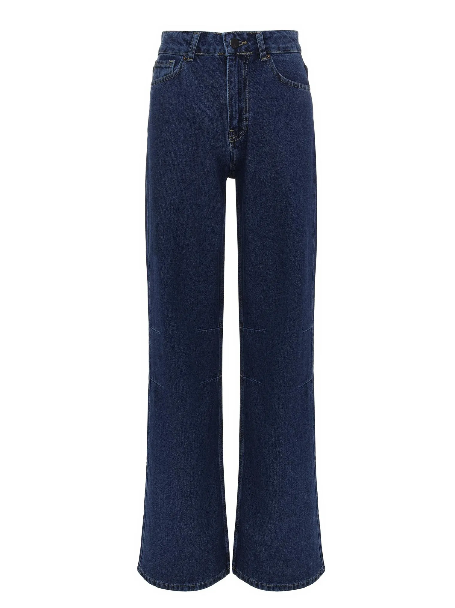 Джинсы прямого кроя с завышенной талией синего цвета фото 1