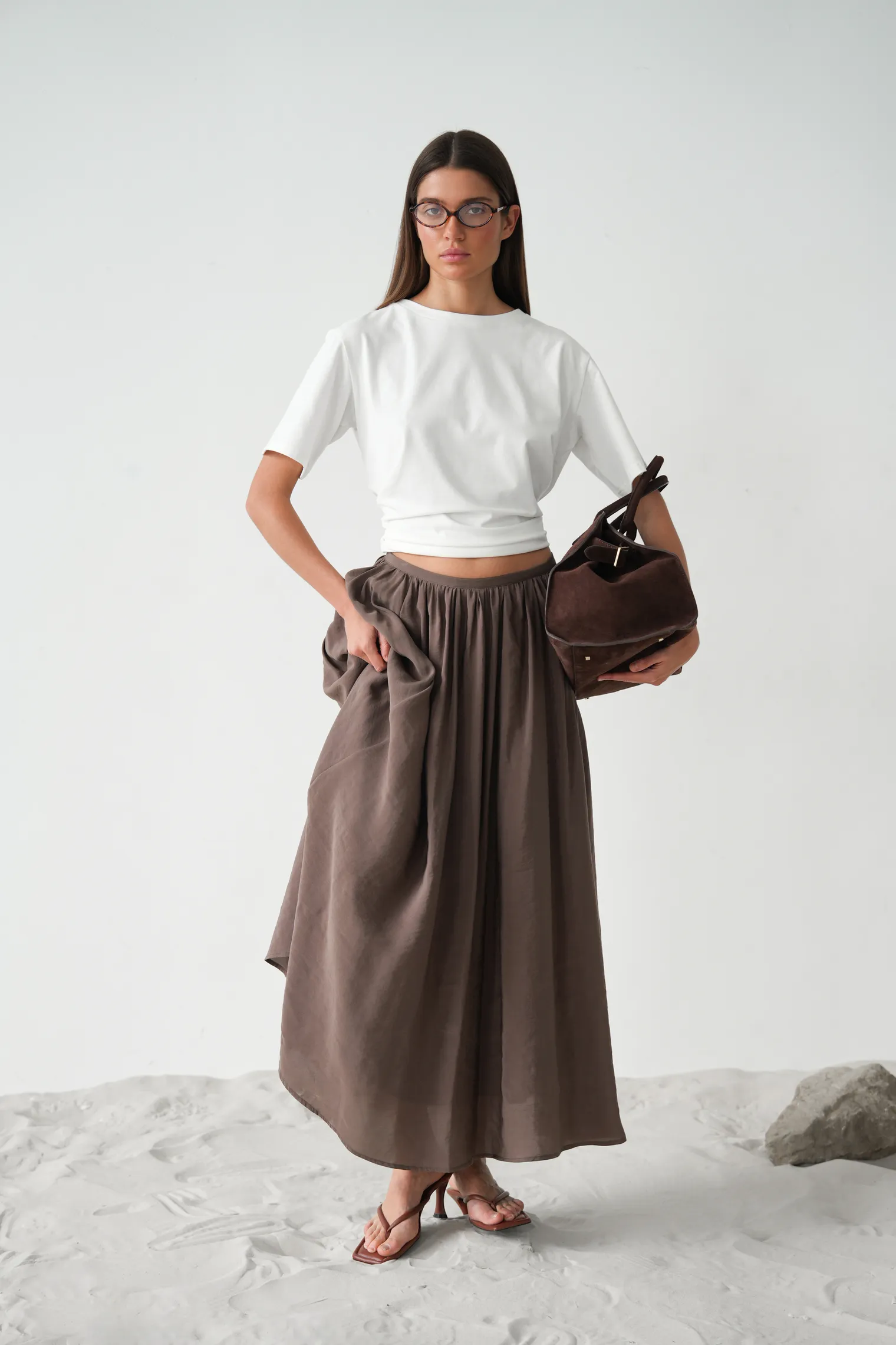 Юбка миди шоколадного цвета фото 1