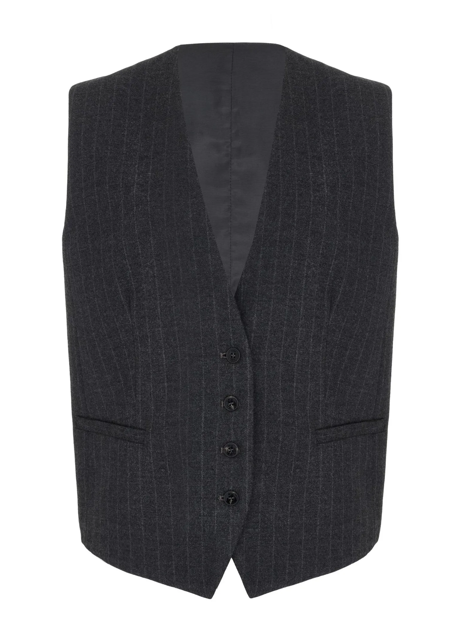 Однобортный жилет свободного кроя с пуговицами в полоску графитового цвета фото 7