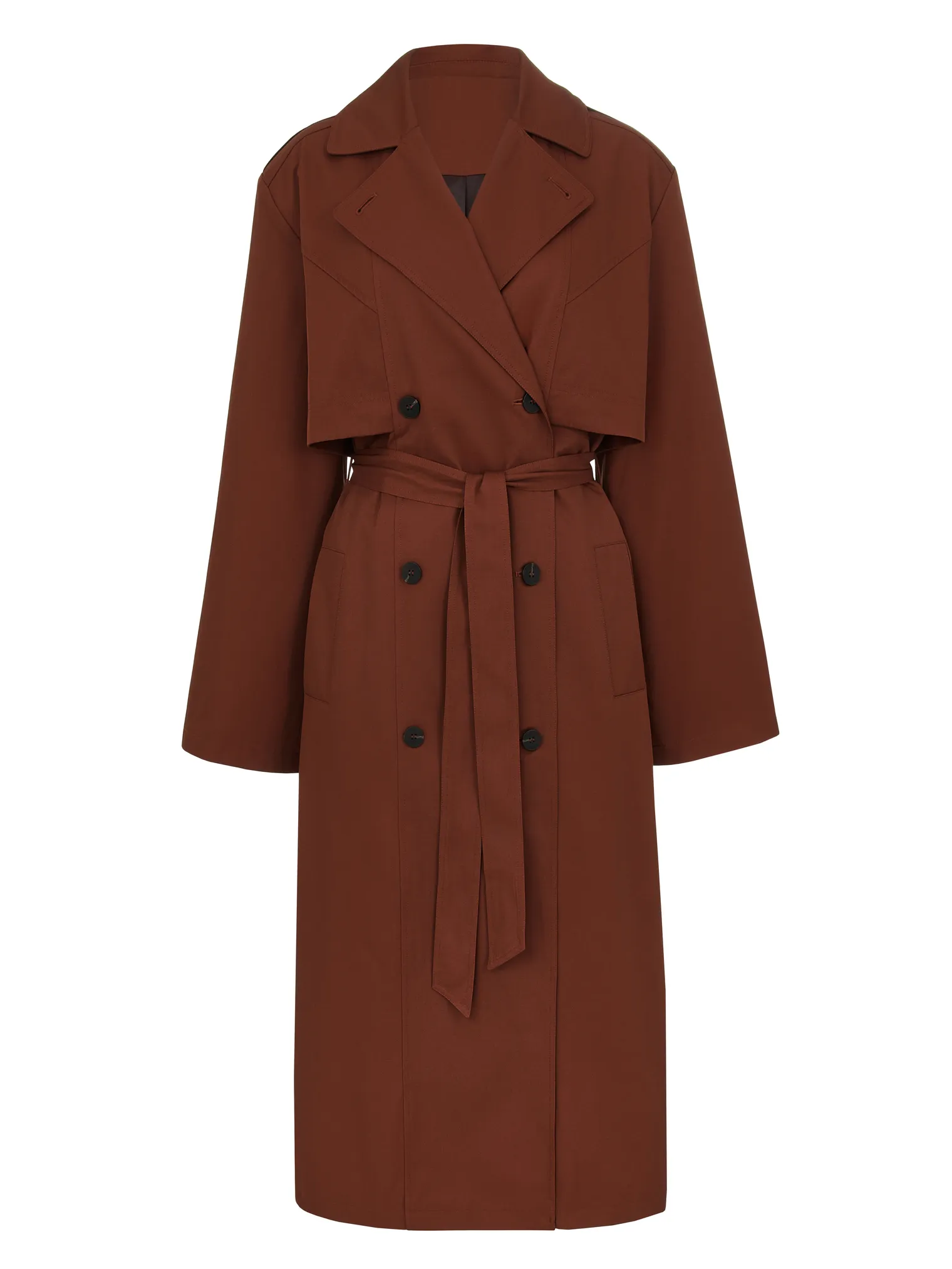 Тренч двубортный с поясом терракотового цвета фото 8