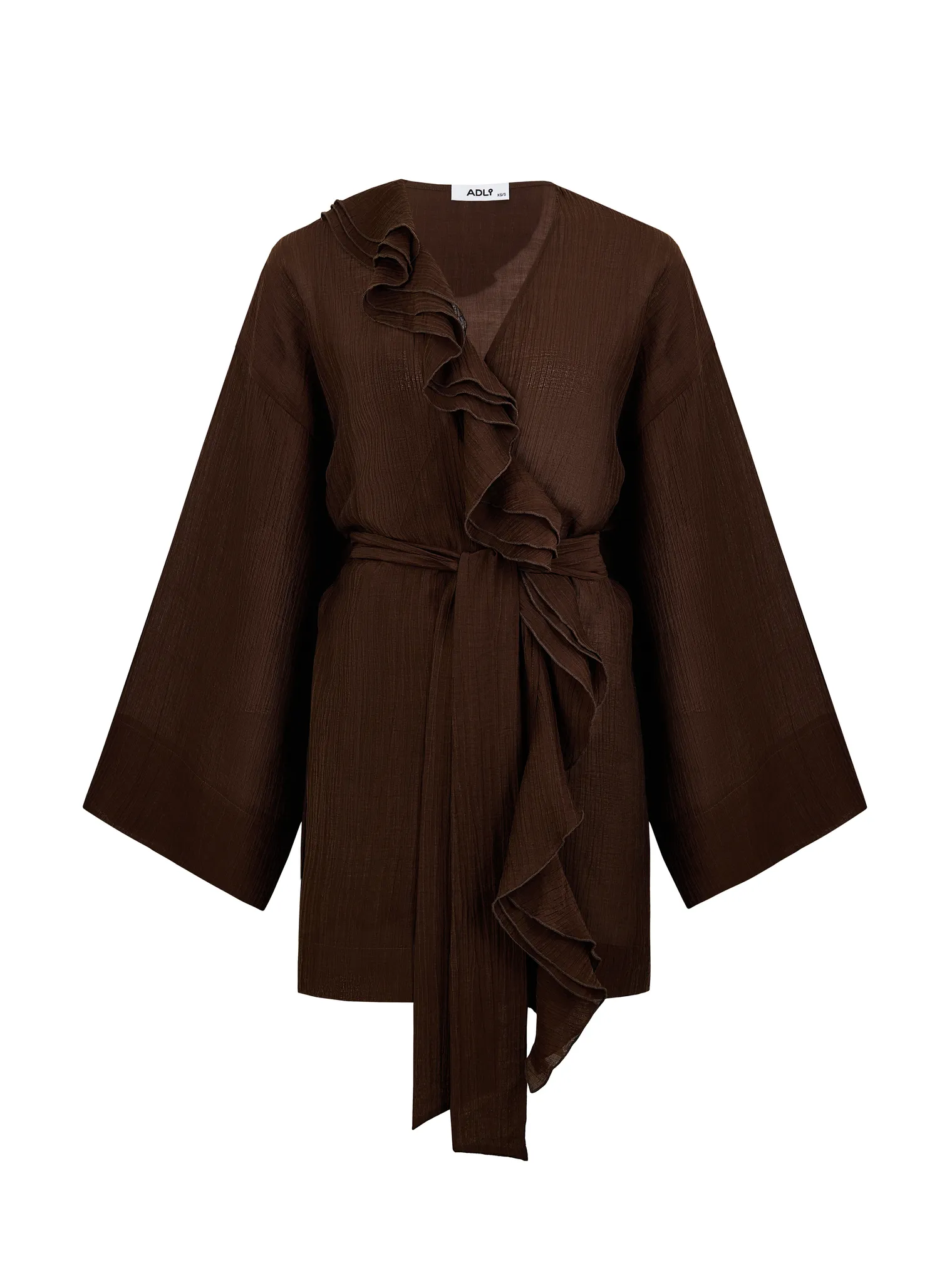 Блуза с запахом из жатой ткани цвета горький шоколад фото 8