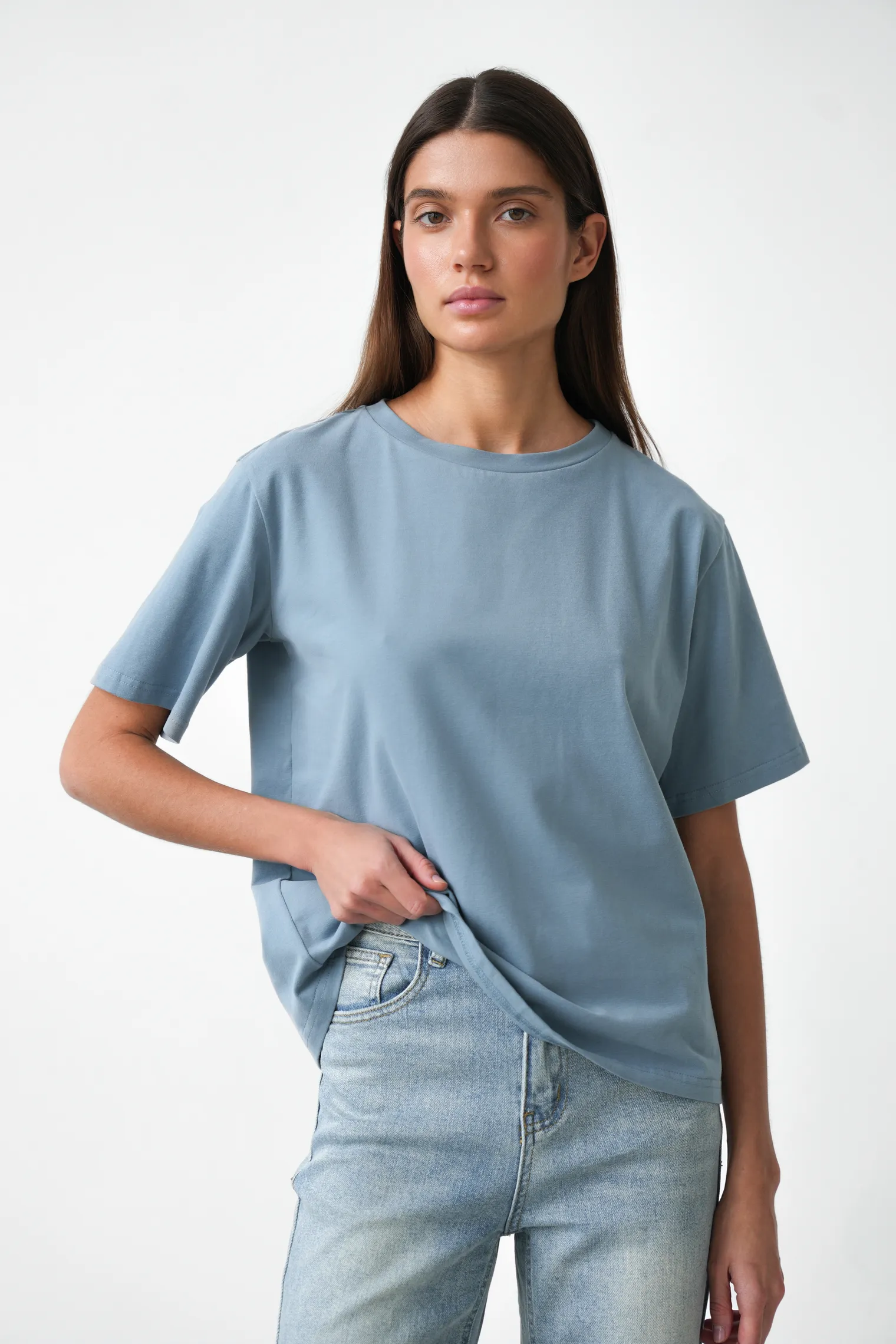 Футболка свободного кроя цвета винтажный синий фото 4