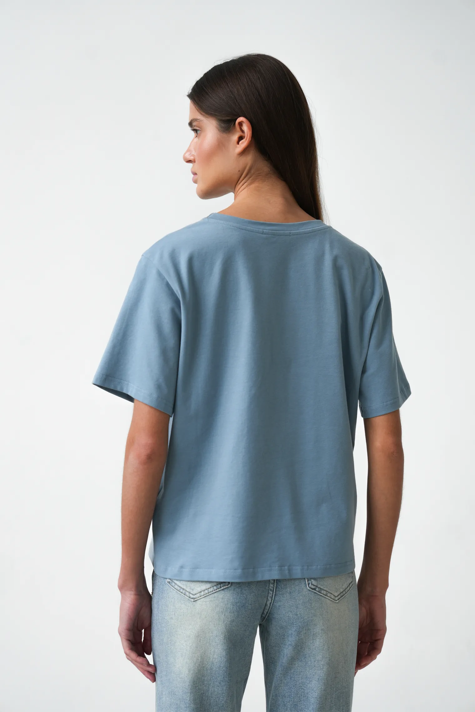 Футболка свободного кроя цвета винтажный синий фото 3