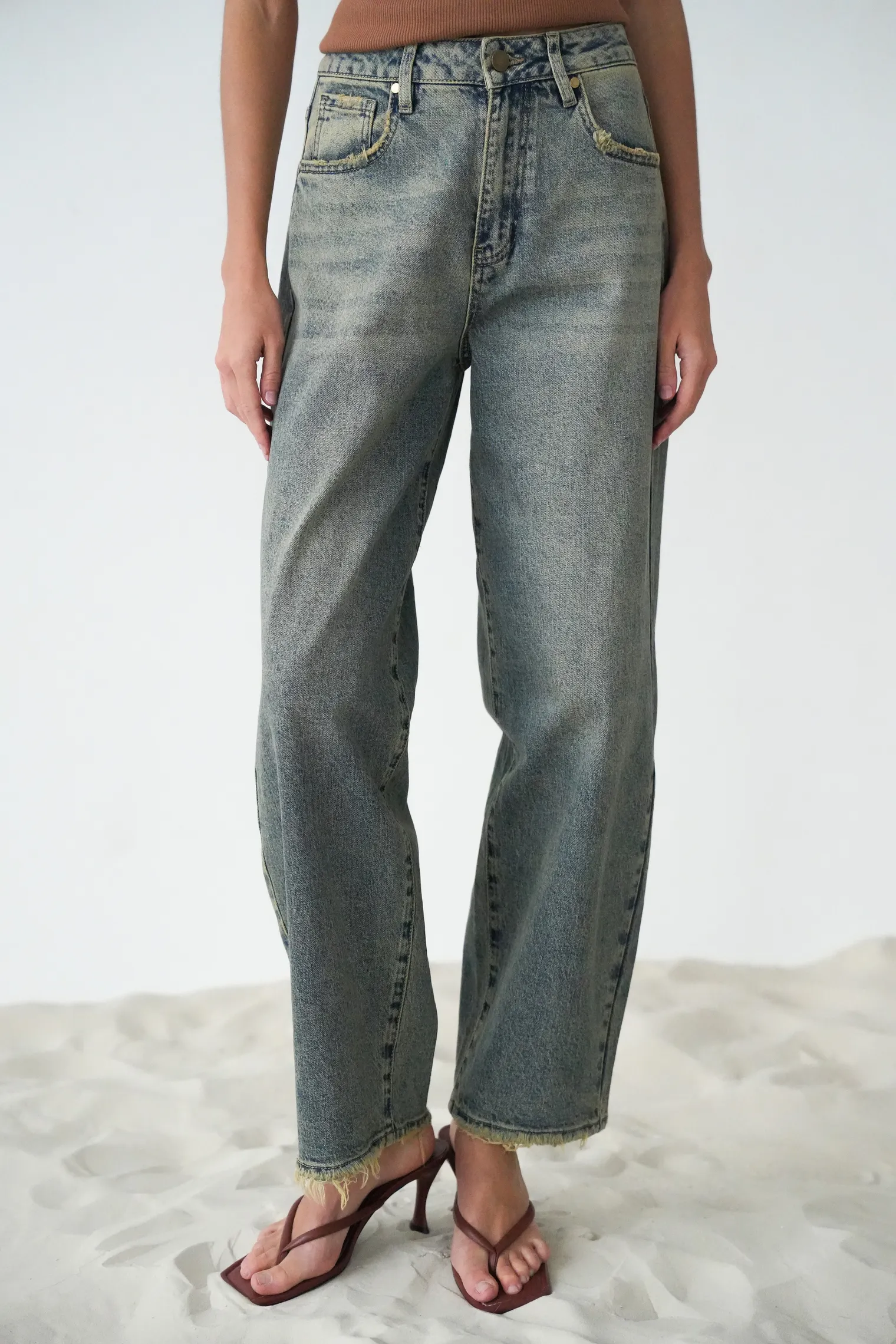 Джинсы свободного кроя в винтажном стиле синего цвета фото 1