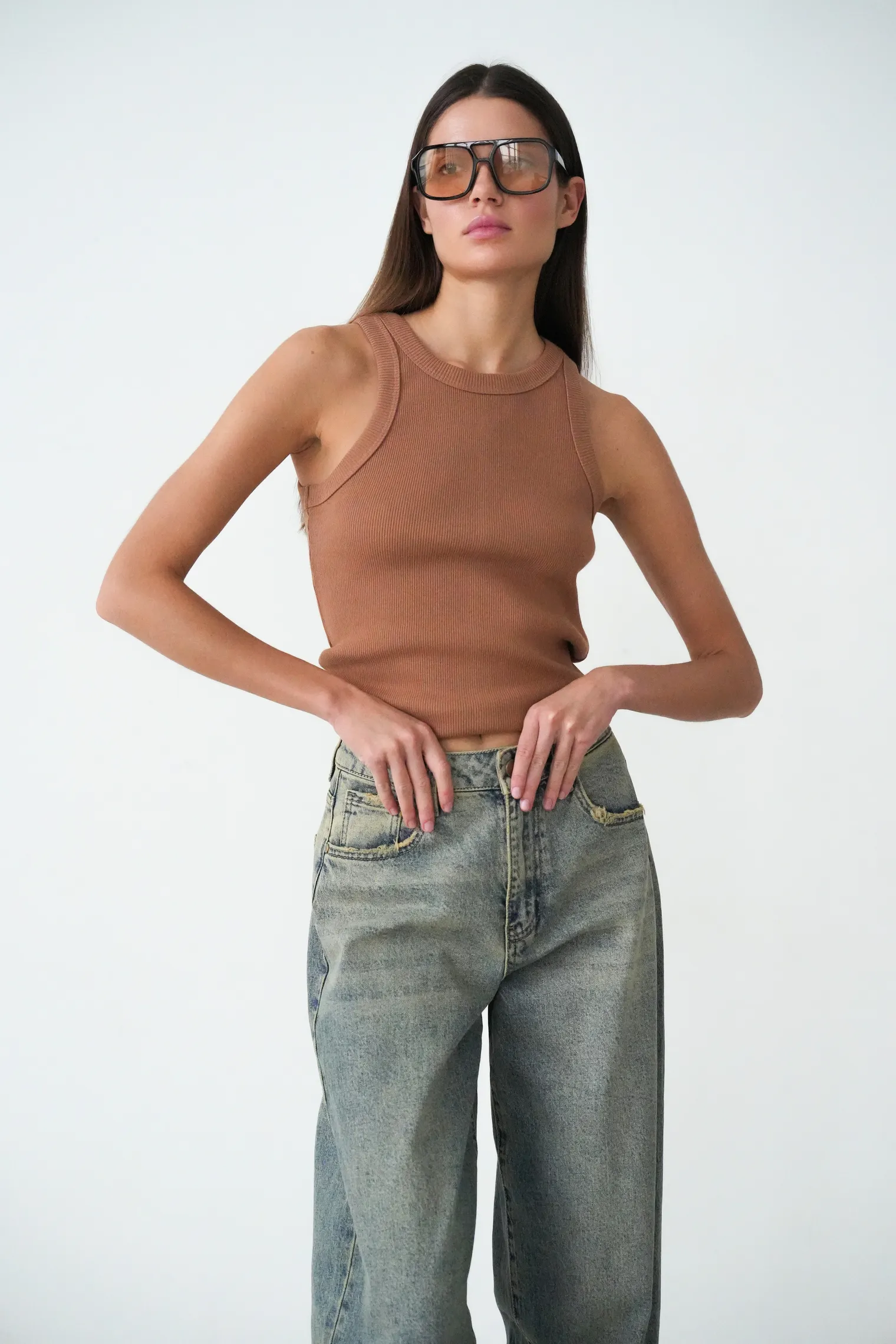 Джинсы свободного кроя в винтажном стиле синего цвета фото 5