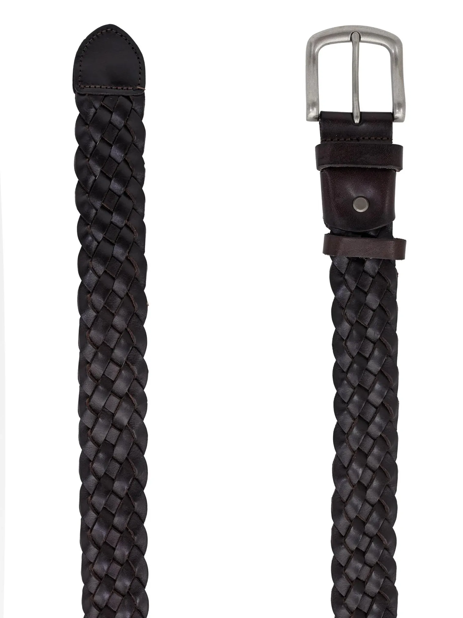 Ремень ручной работы с переплетением "косичка" тёмно-коричневого цвета фото 2