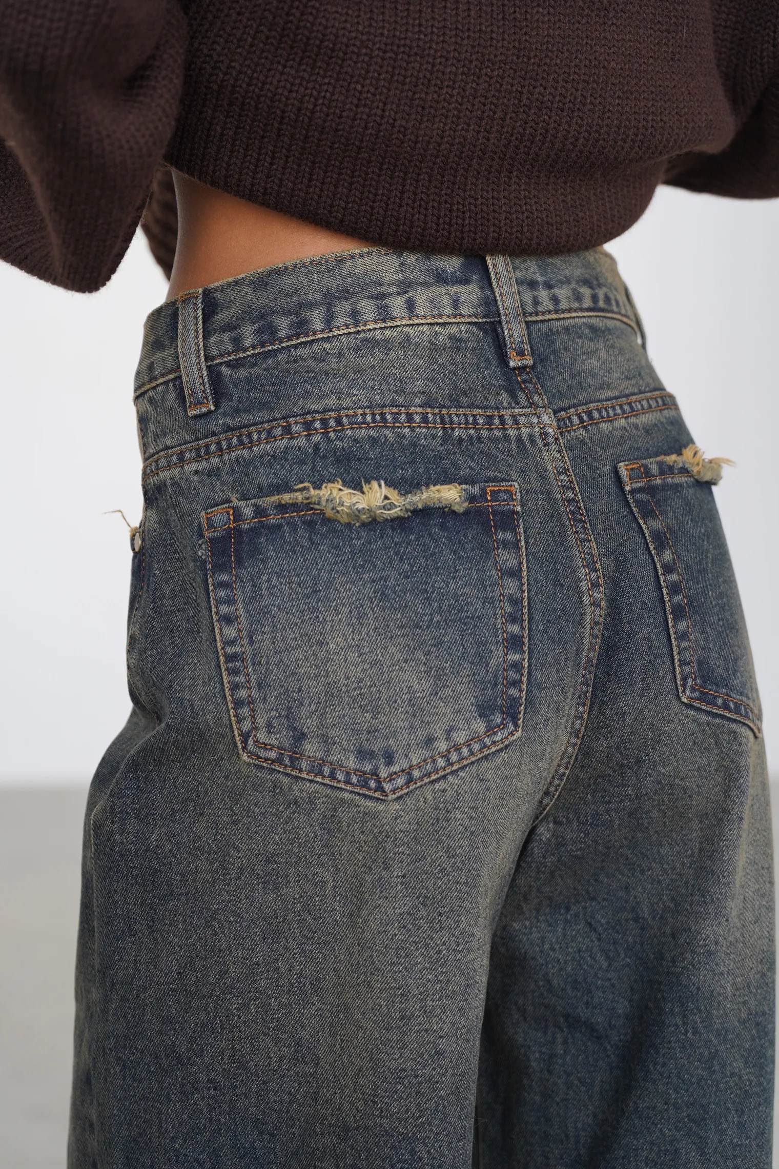 Джинсы свободного кроя в винтажном стиле синего цвета фото 8