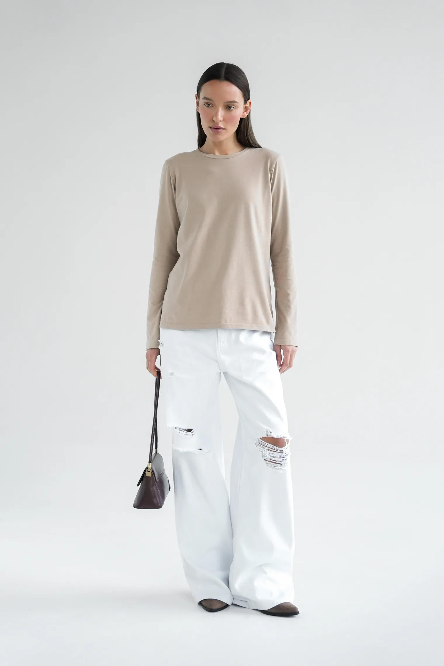Лонгслив базовый цвета латте фото 3