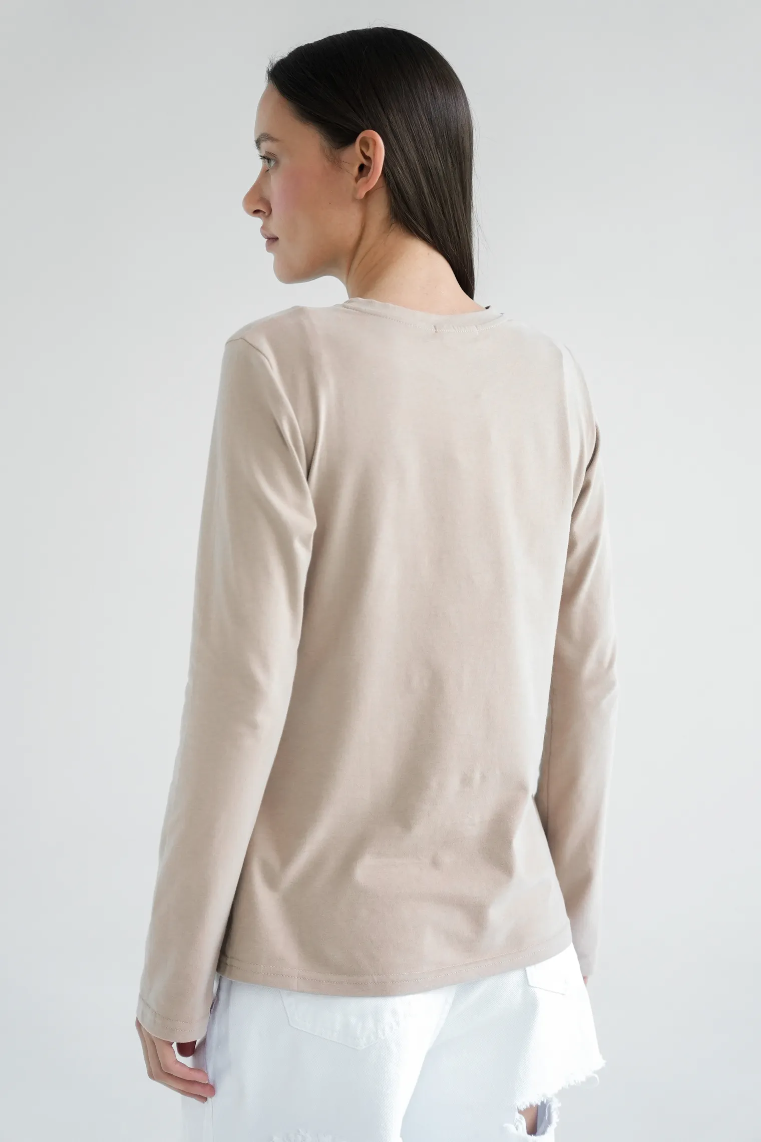 Лонгслив базовый цвета латте фото 4