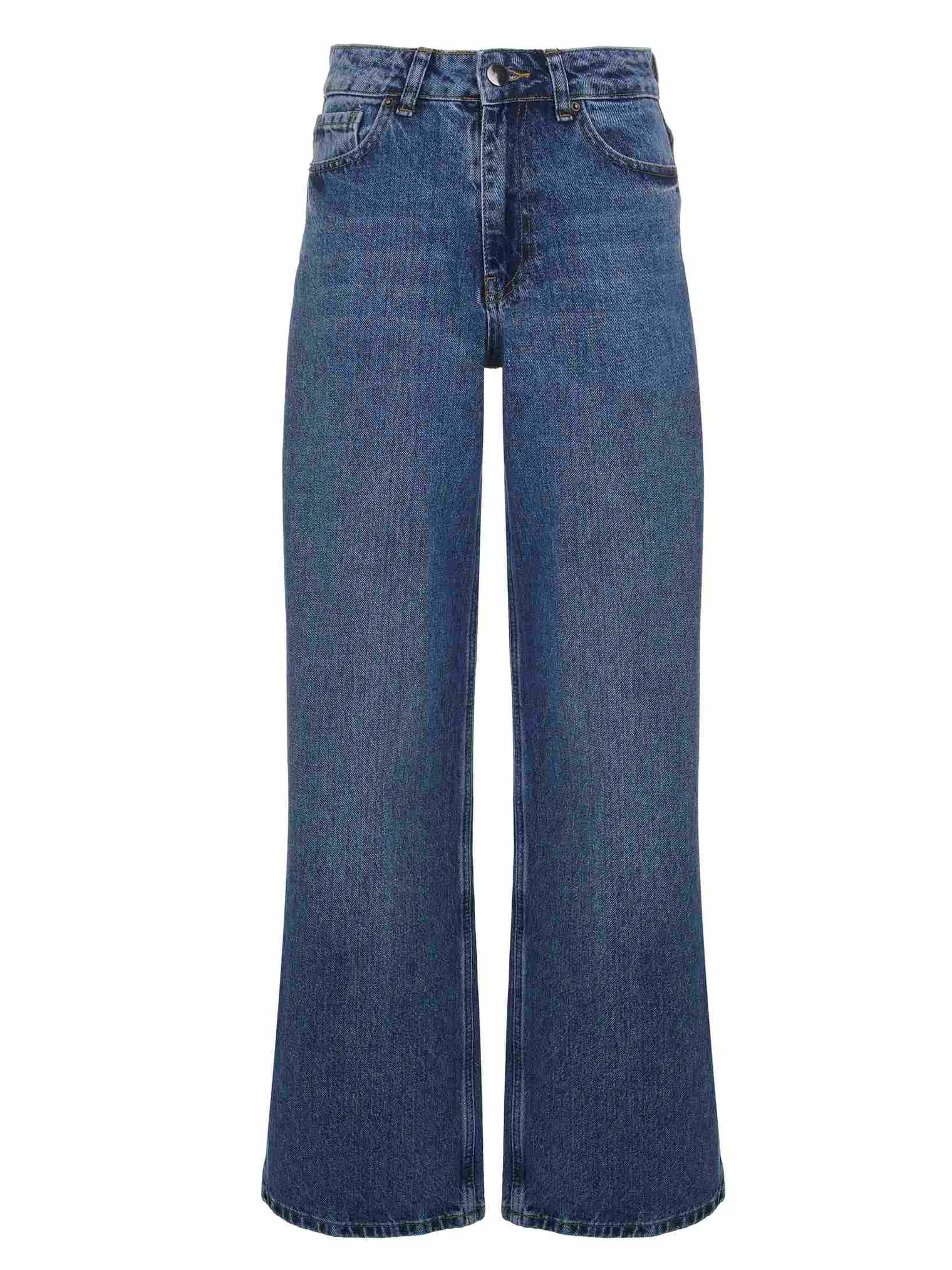 Джинсы широкого кроя с завышенной талией цвета синяя варка фото 9