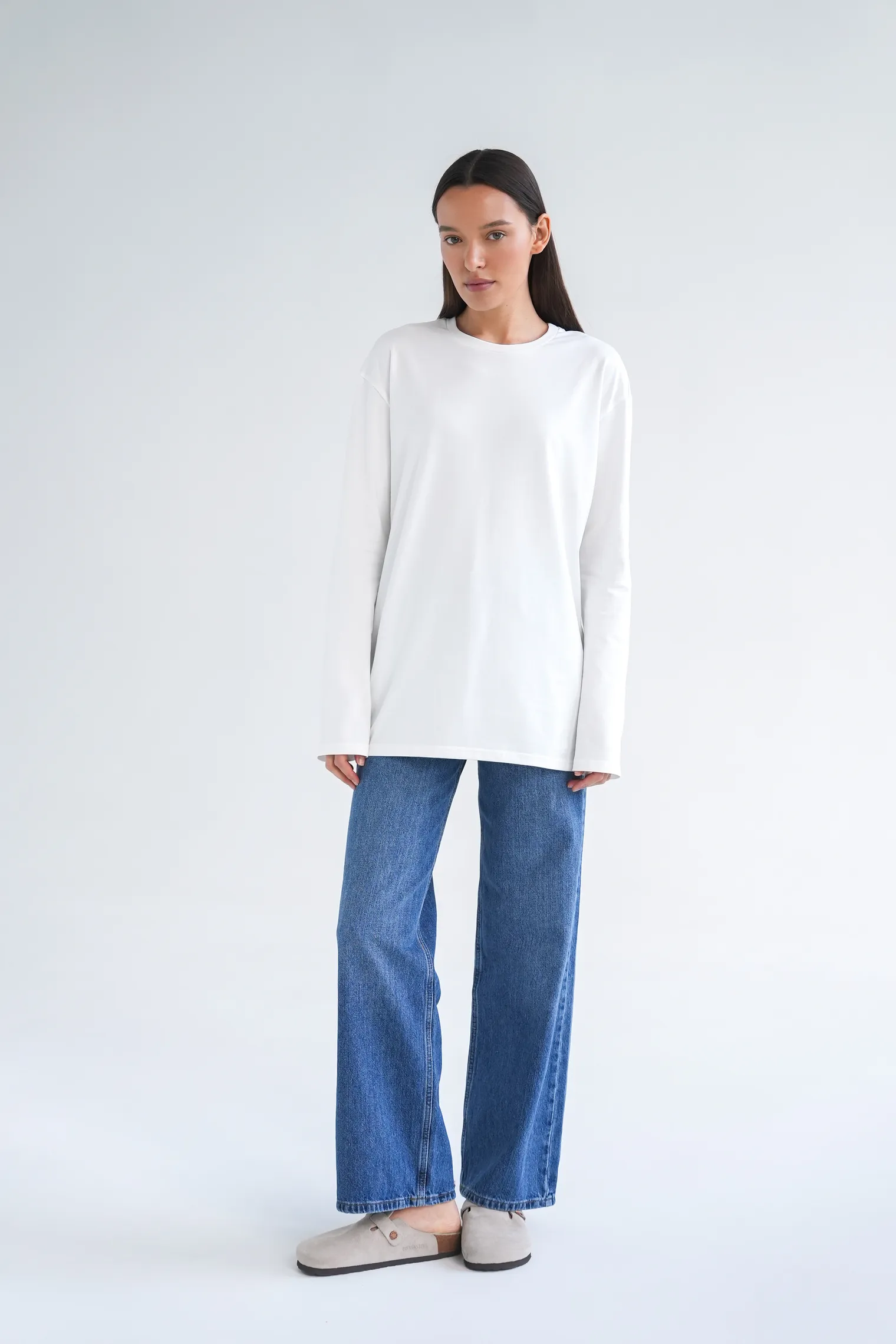 Джинсы широкого кроя с завышенной талией цвета синяя варка фото 8