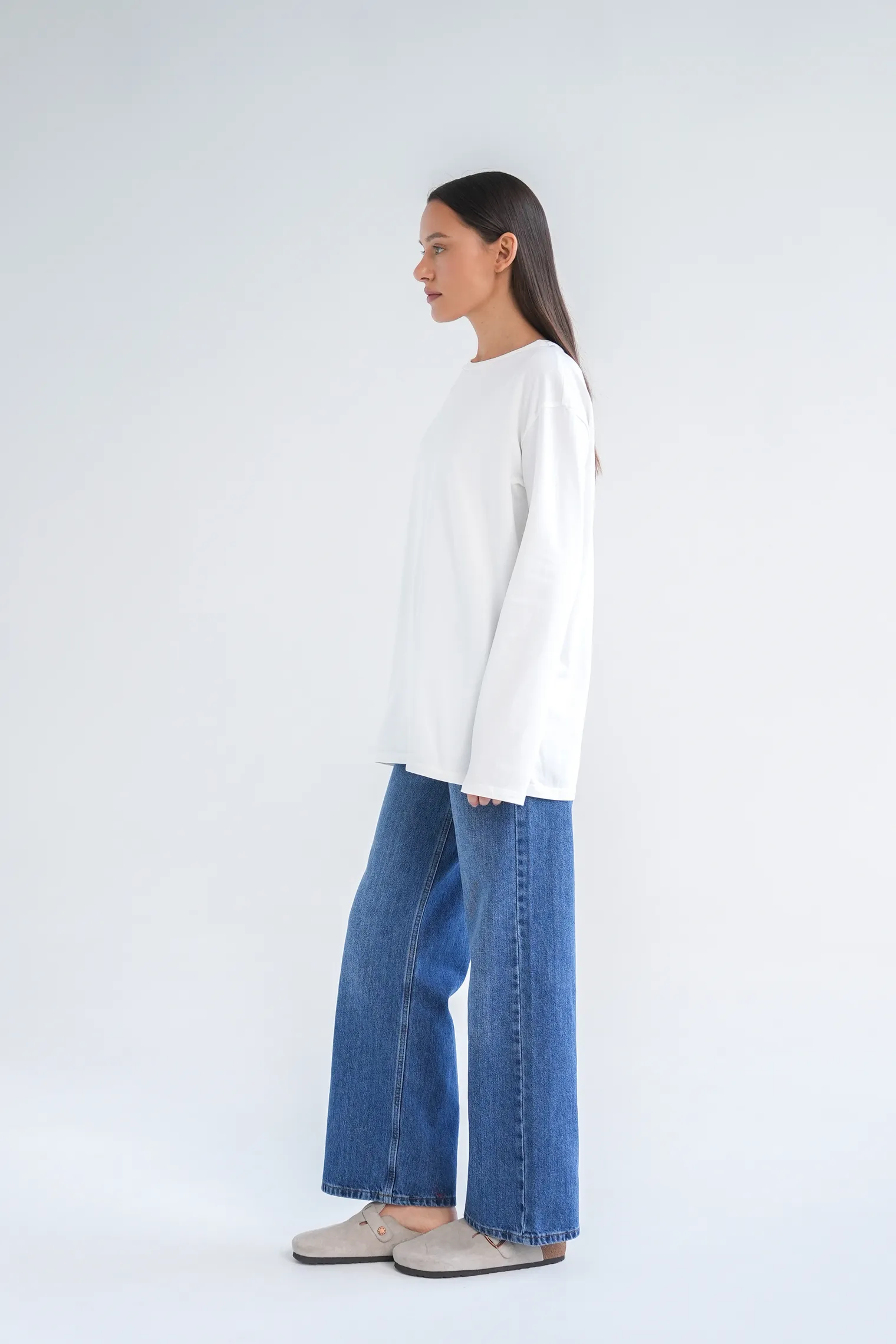 Джинсы широкого кроя с завышенной талией цвета синяя варка фото 7