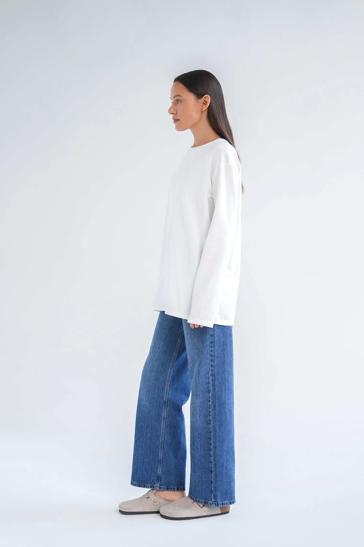 Джинсы широкого кроя с завышенной талией цвета синяя варка фото 7