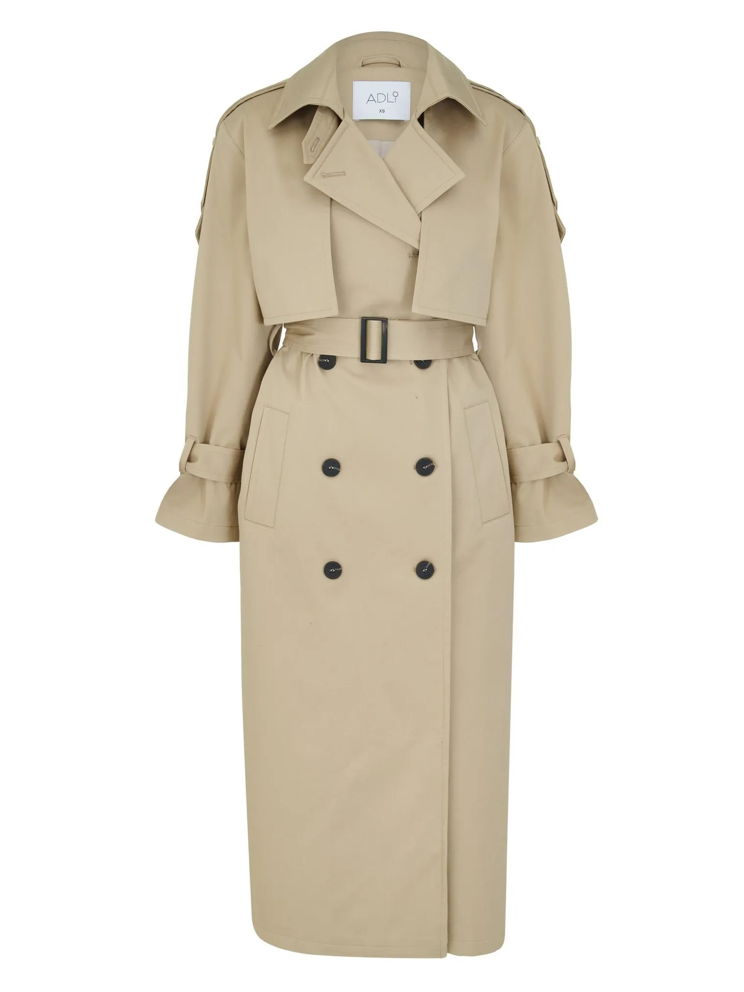 Тренч двубортный с поясом бежевого цвета фото 9