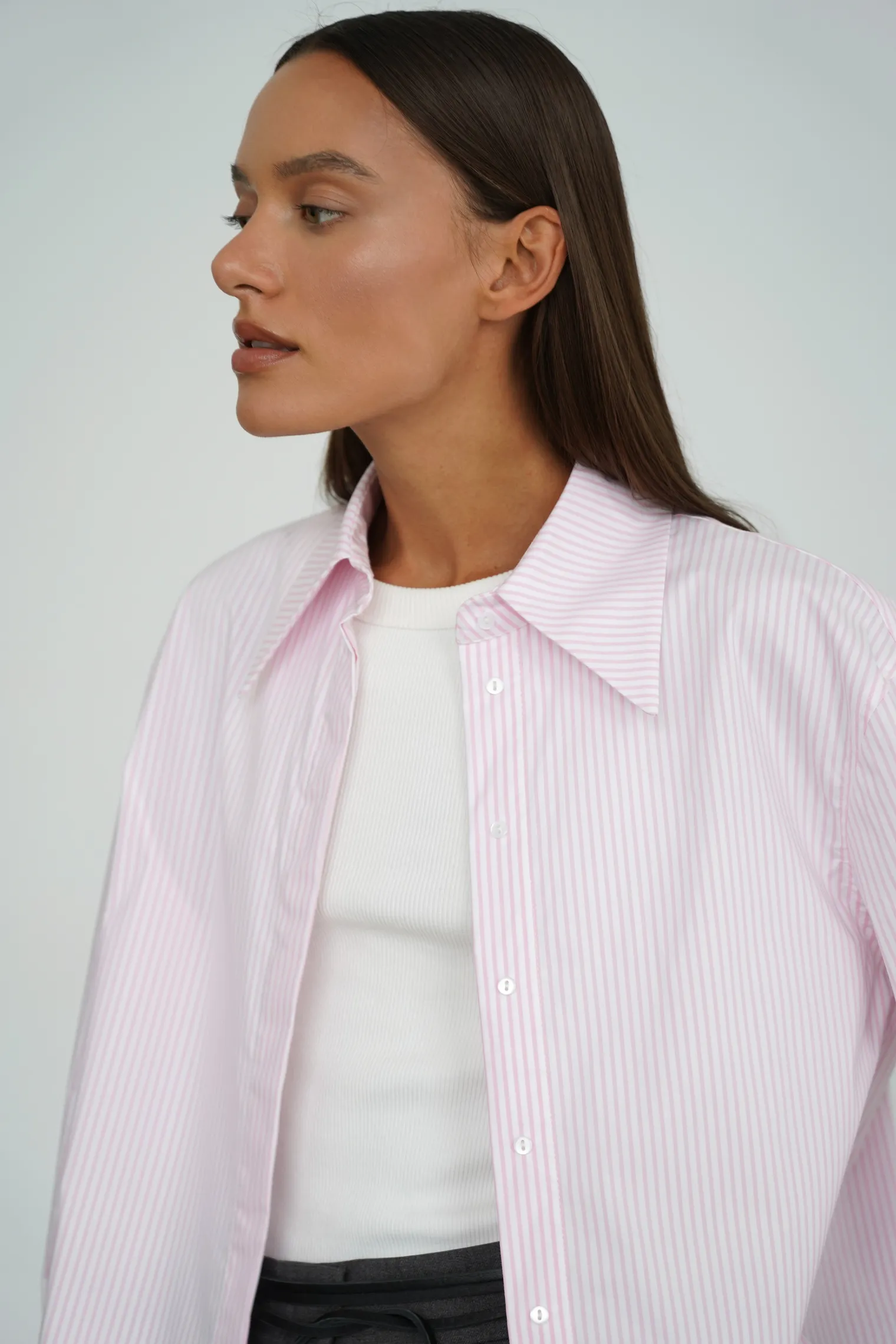 Рубашка свободного кроя из хлопка в полоску в цвете розовый/белый фото 2