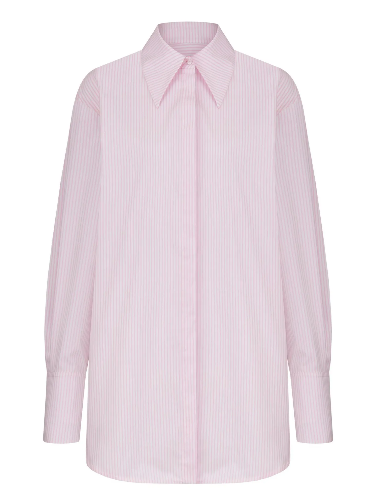 Рубашка свободного кроя из хлопка в полоску в цвете розовый/белый фото 8
