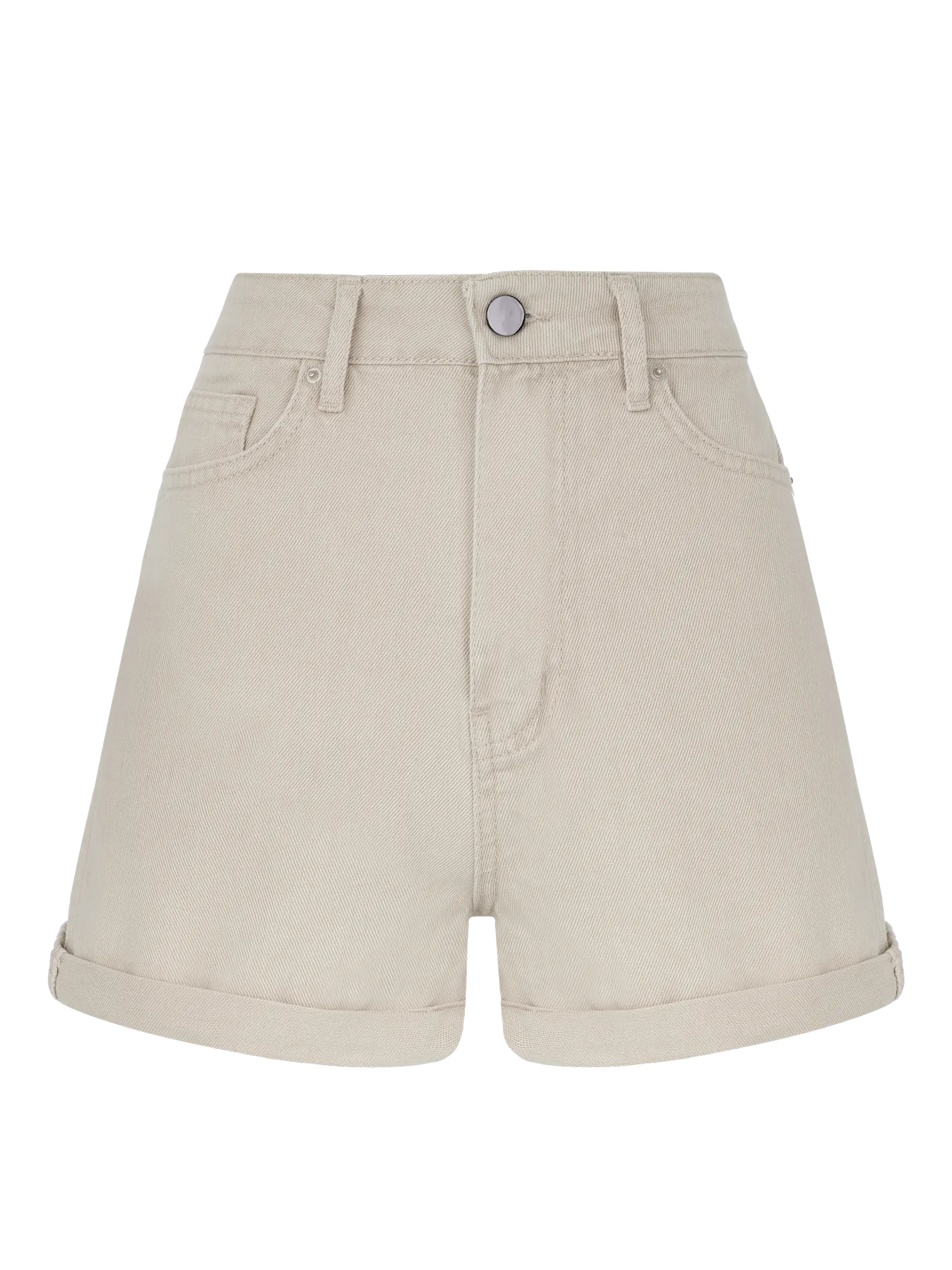 Шорты джинсовые с завышенной талией с подворотом бежевого цвета фото 1