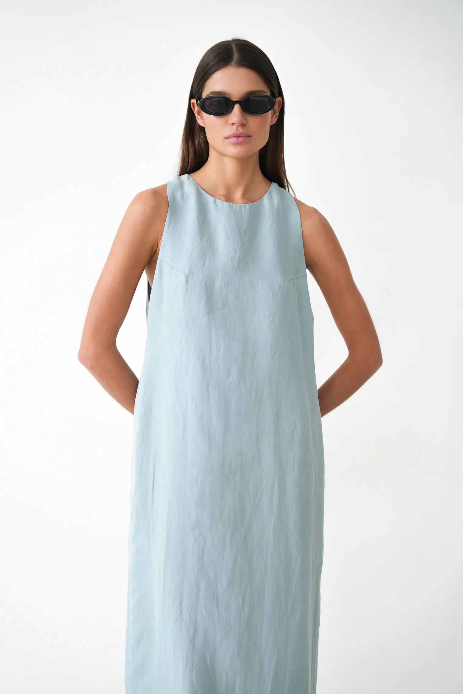 Платье-халтер из вискозы небесно-голубого цвета фото 5