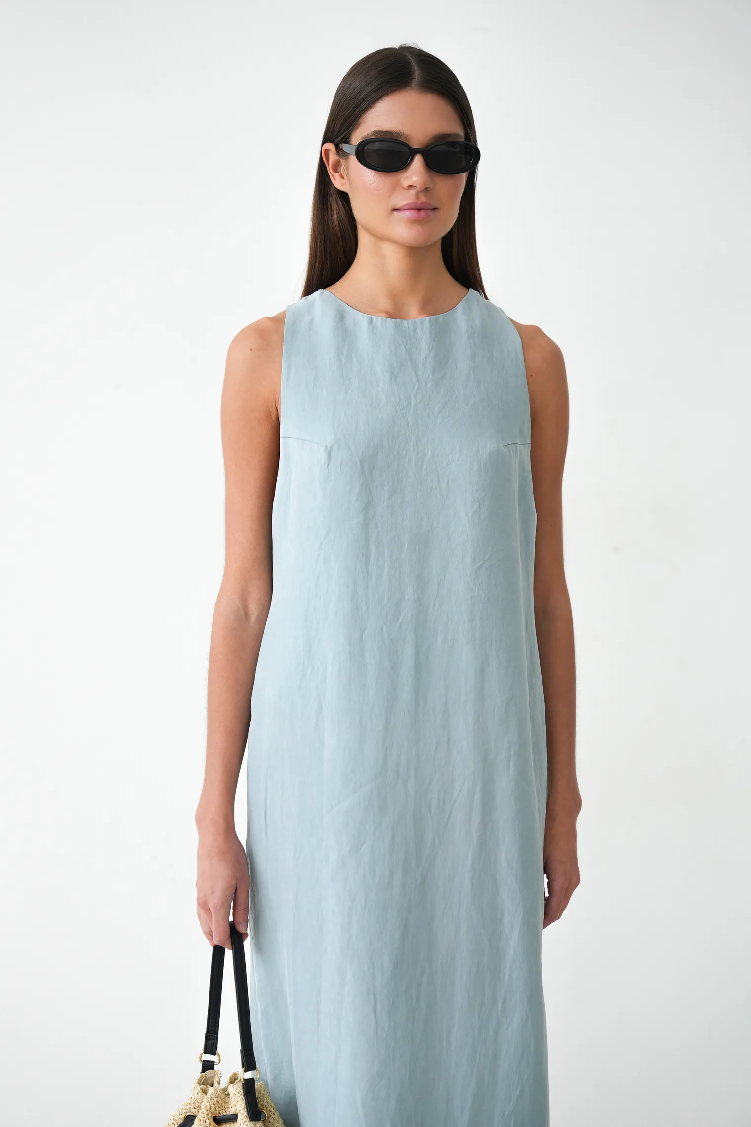 Платье-халтер из вискозы небесно-голубого цвета фото 7
