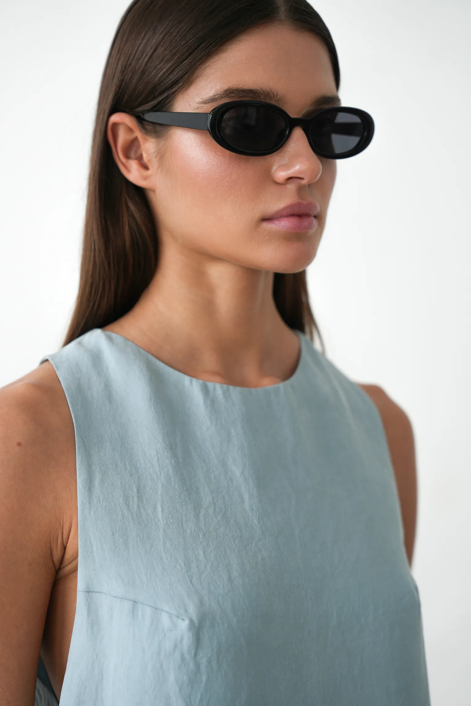 Платье-халтер из вискозы небесно-голубого цвета фото 2