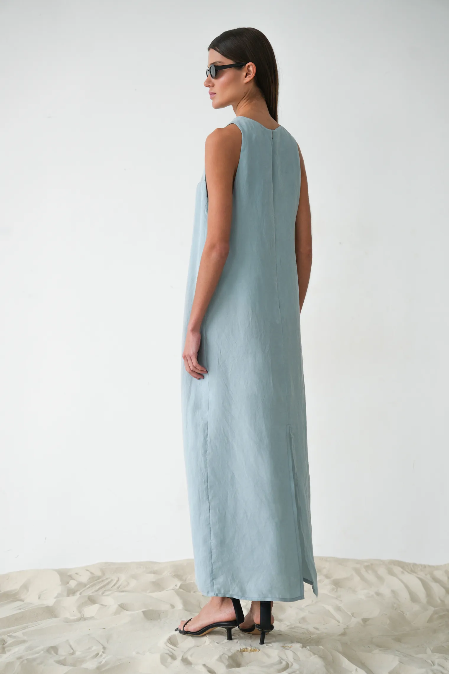 Платье-халтер из вискозы небесно-голубого цвета фото 4