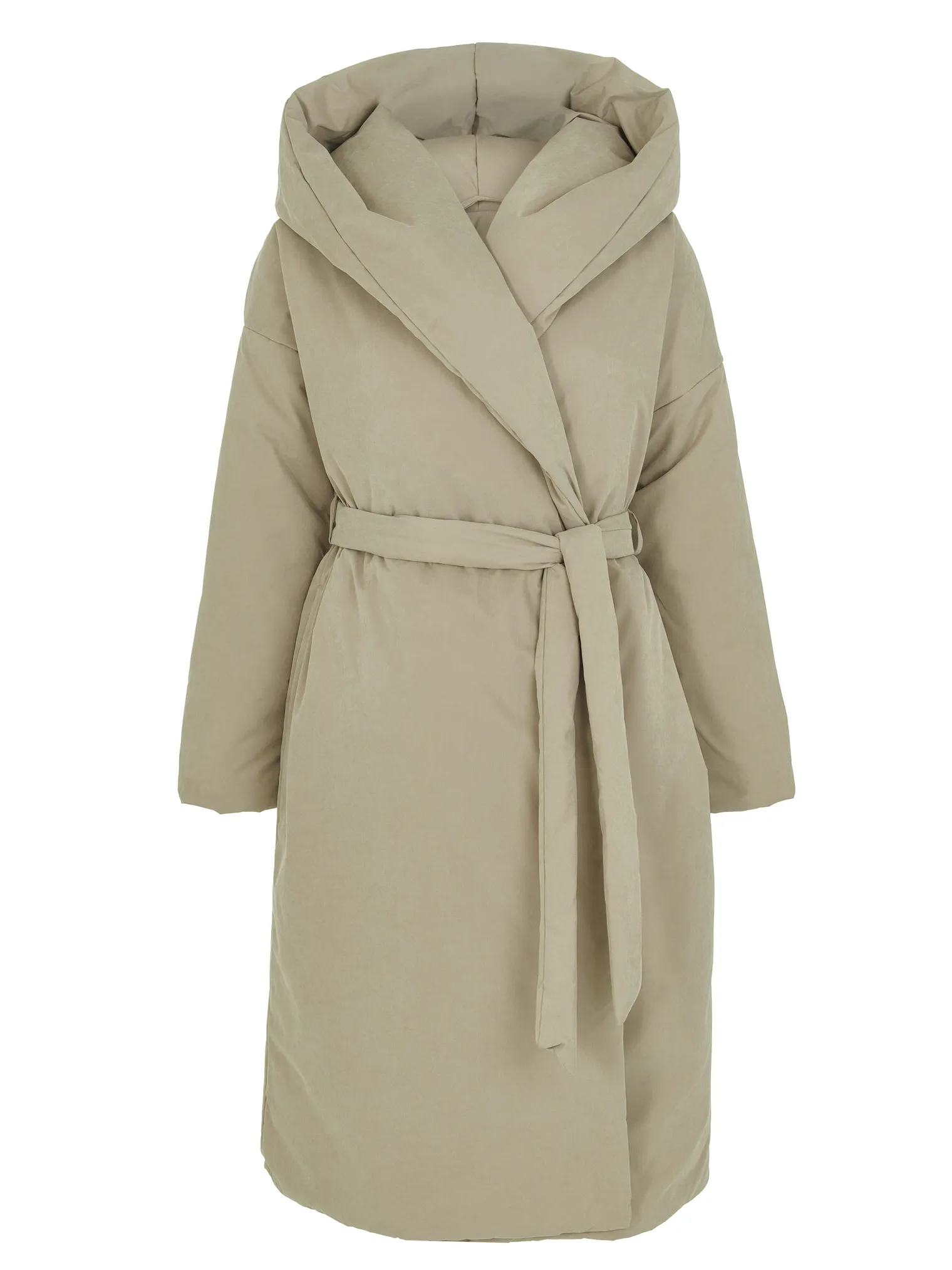 Пальто-одеяло с капюшоном бежевого цвета фото 1